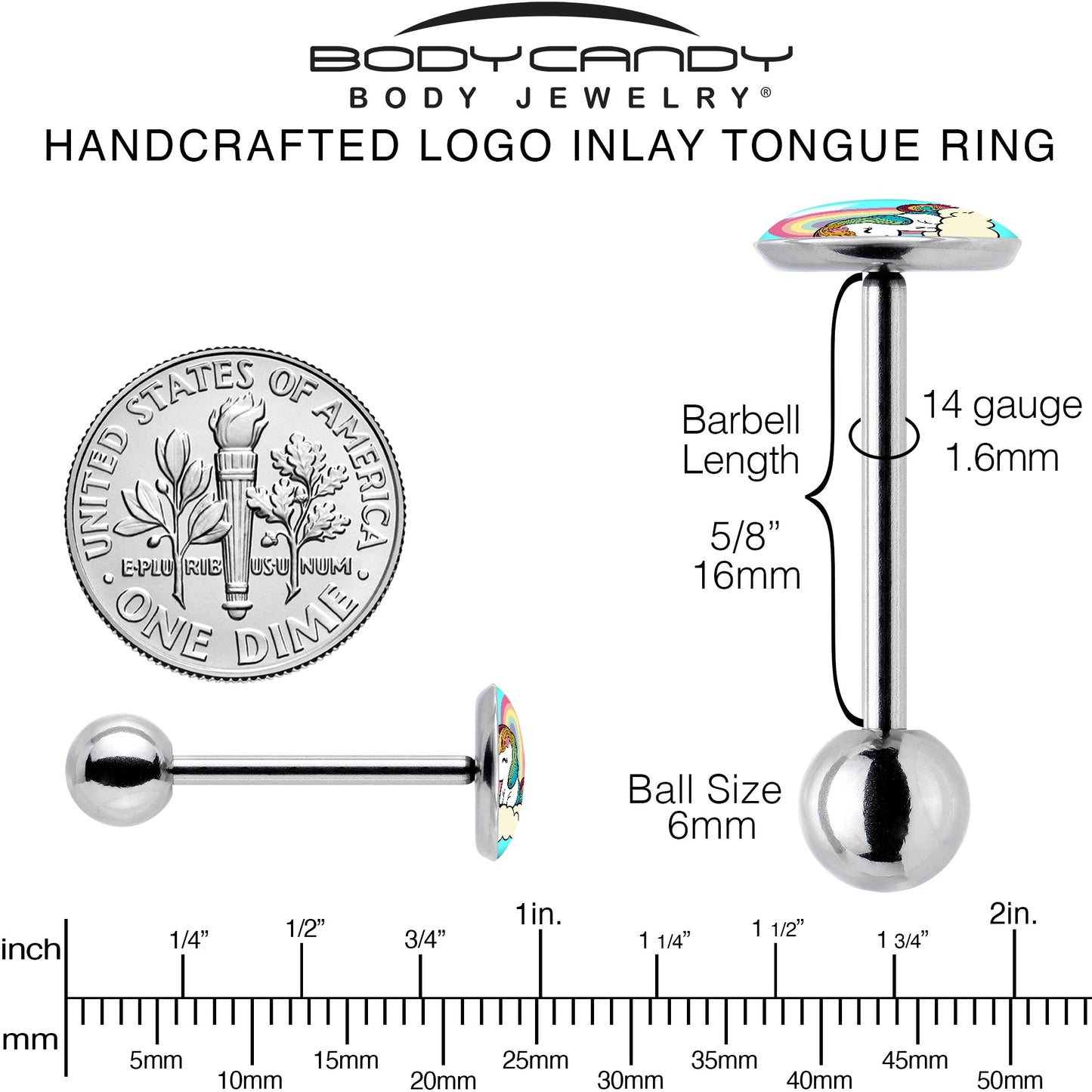 Rainbow Unicorn Barbell Tongue Ring by Onyx O
