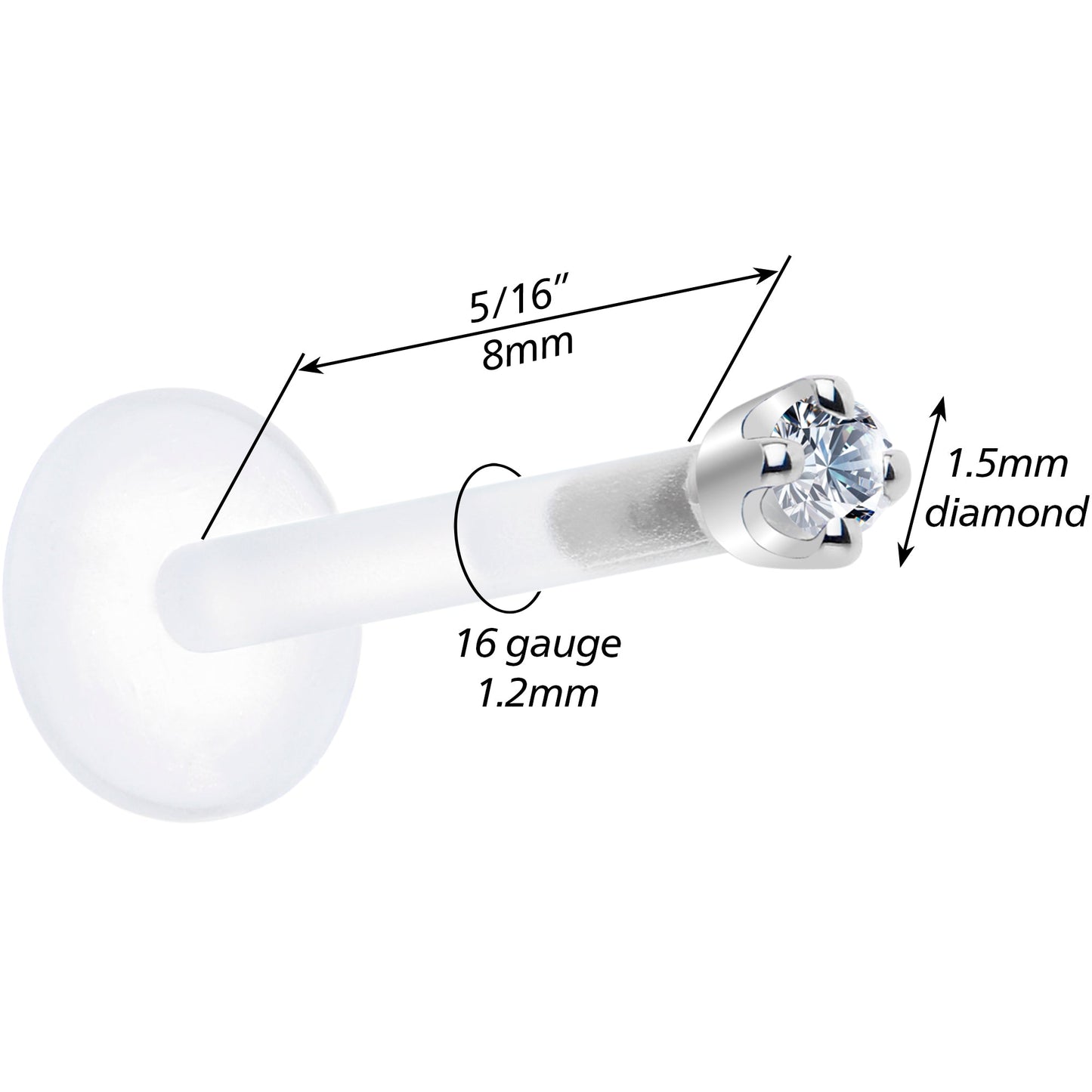 Solid 14K White Gold 1.5mm Genuine Diamond Bioplast Push in Monroe