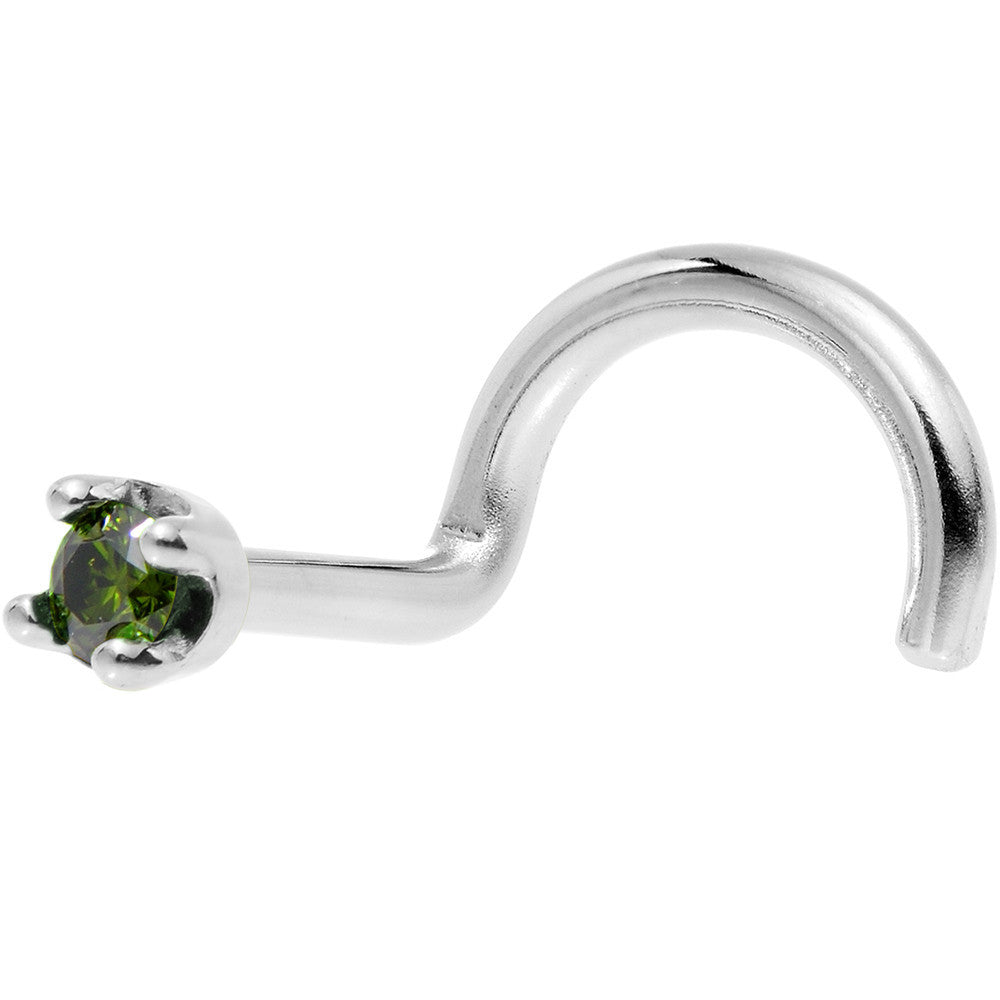 Solid 14K White Gold 1.5mm Genuine Green Diamond Nose Ring