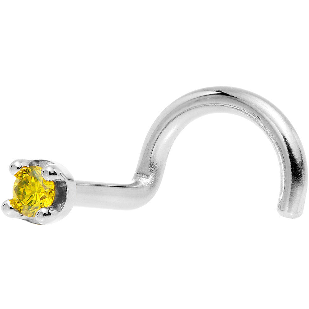 Solid 18K White Gold 1.5mm Genuine Yellow Diamond Nose Ring