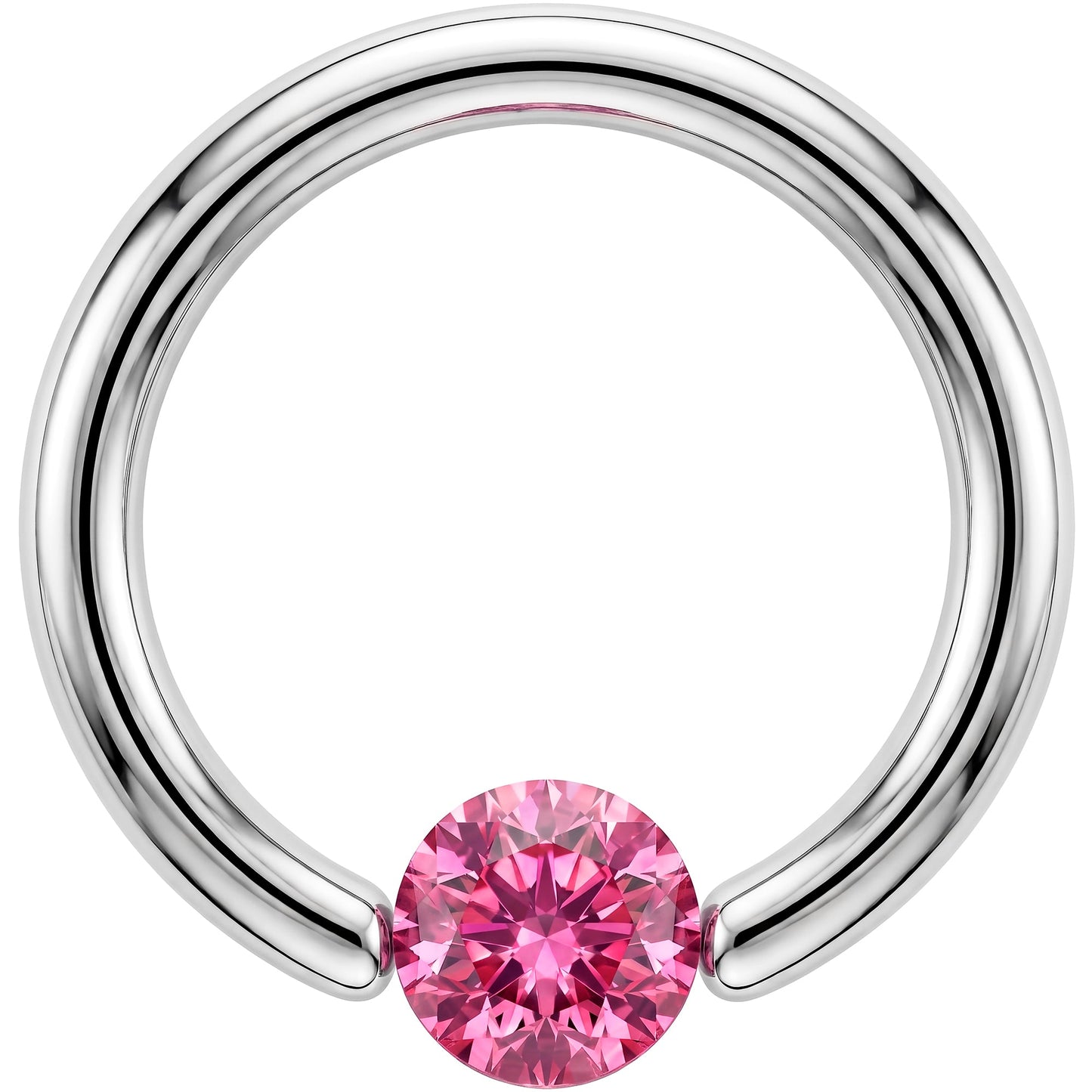 14G 3/8 Solid 14k White Gold 4mm Pink Cubic Zirconia Tension Captive Ring