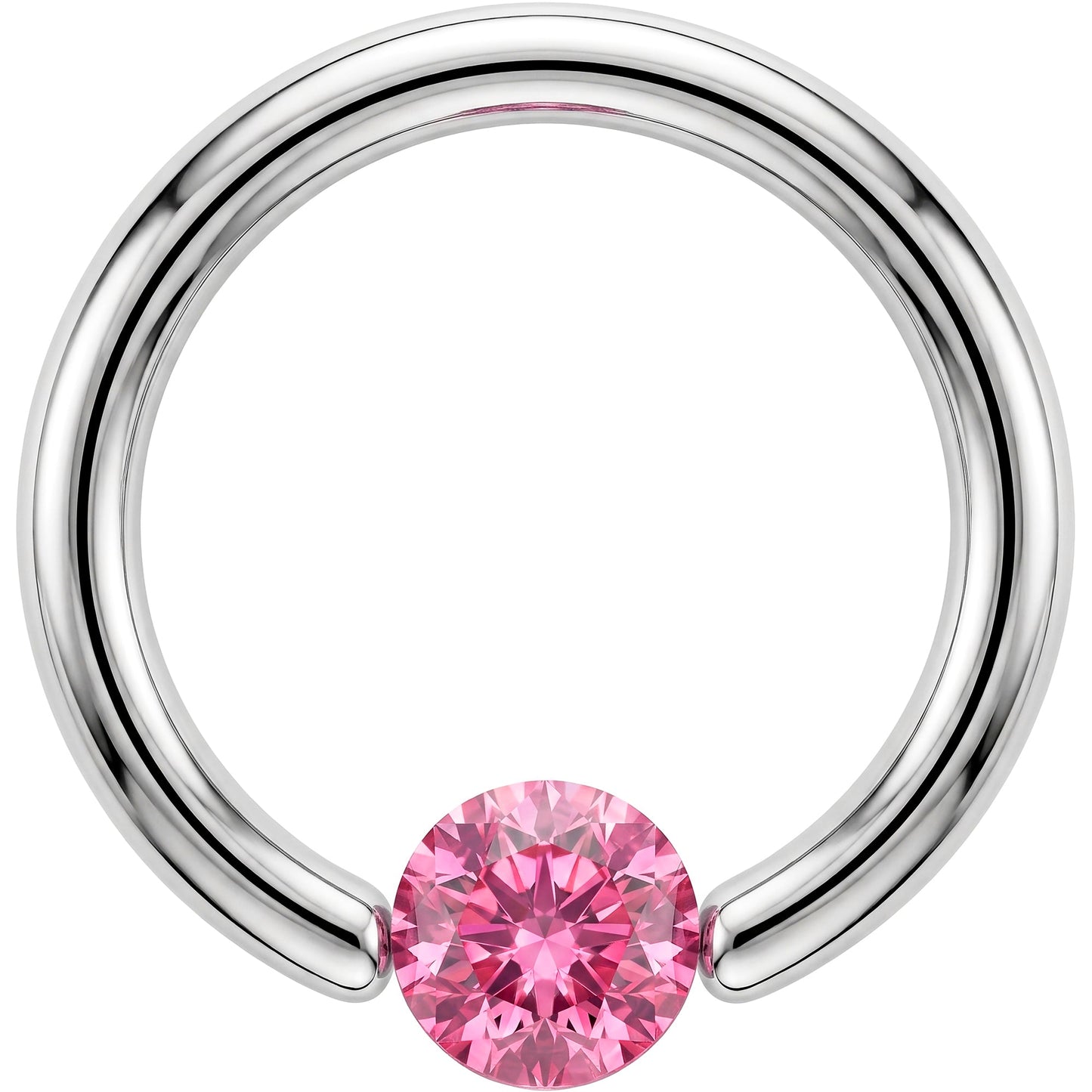 14G 7/16 Solid 14k White Gold 4mm Pink Cubic Zirconia Tension Captive Ring