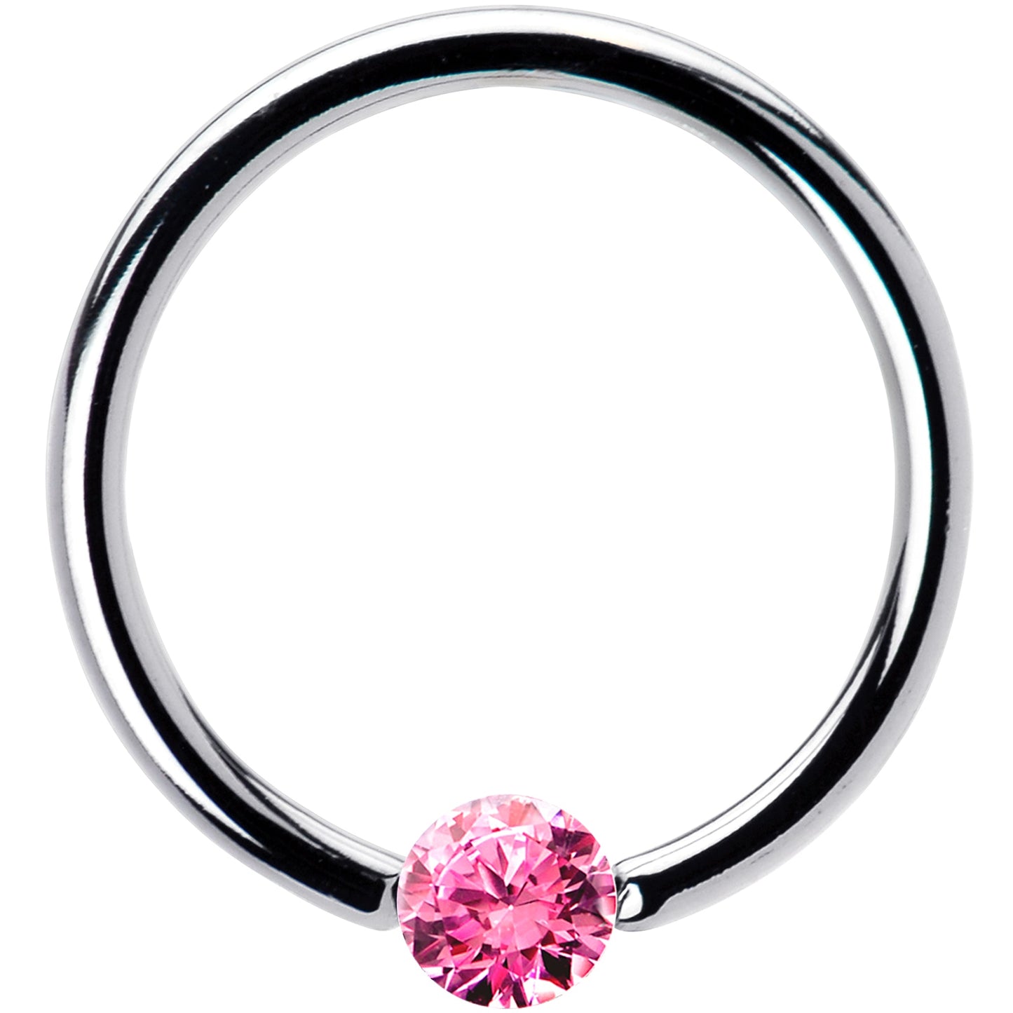 16G 1/2 Solid 14k White Gold 3mm Pink Cubic Zirconia Tension Captive Ring