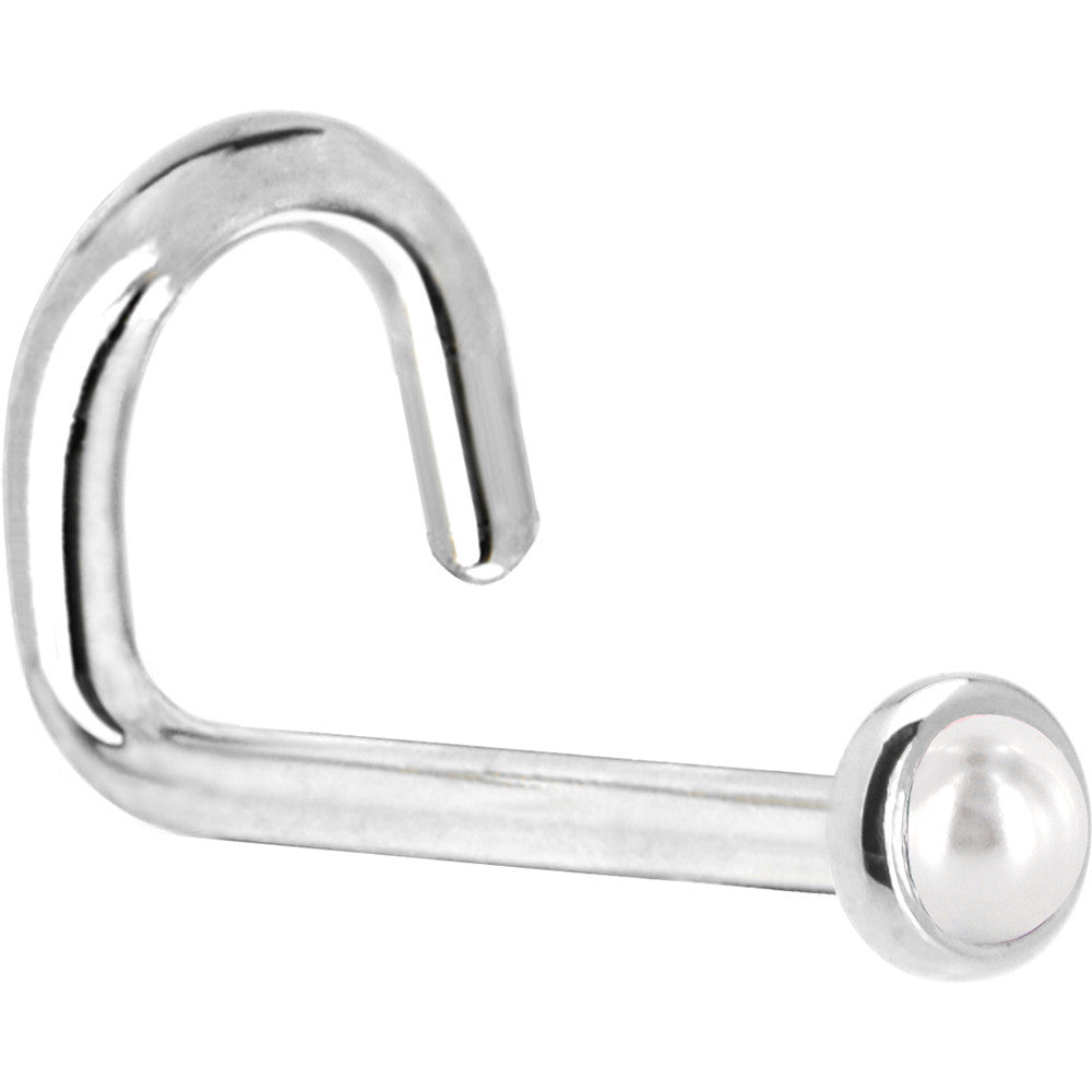 Solid 14K White Gold 2mm Cultured Pearl Nose Ring