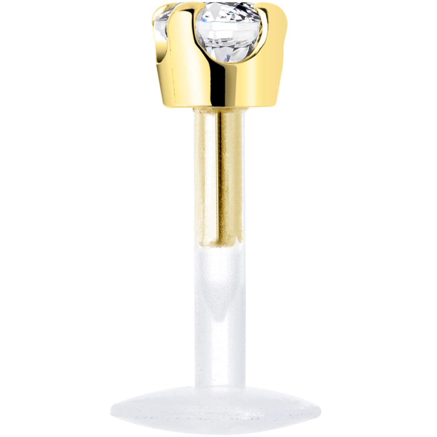 16G 1/4 Solid 14K Yellow Gold 3mm Clear Cubic Zirconia Bioplast Tragus Earring Stud