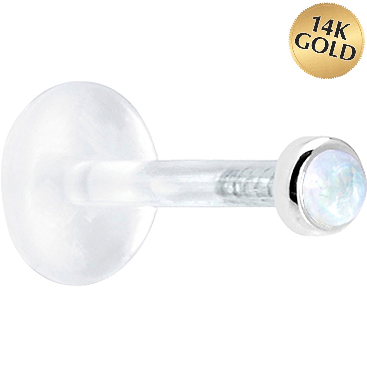 16G 1/4 Solid 14K White Gold 2mm Genuine Rainbow Moonstone Bioplast Cartilage Earring Stud