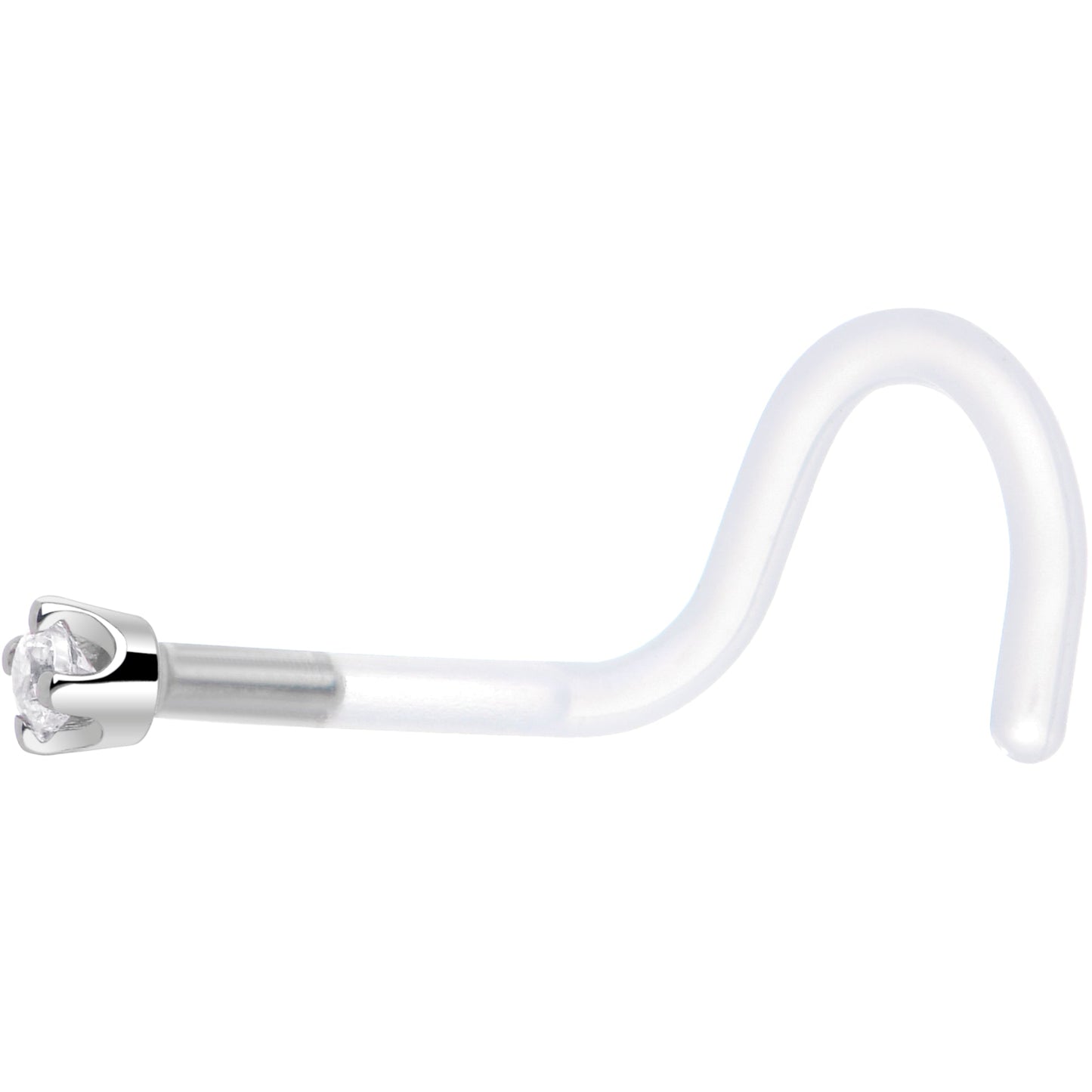 18G 1/4 White Gold 1.5mm Clear Cubic Zirconia Bioplast Nose Ring