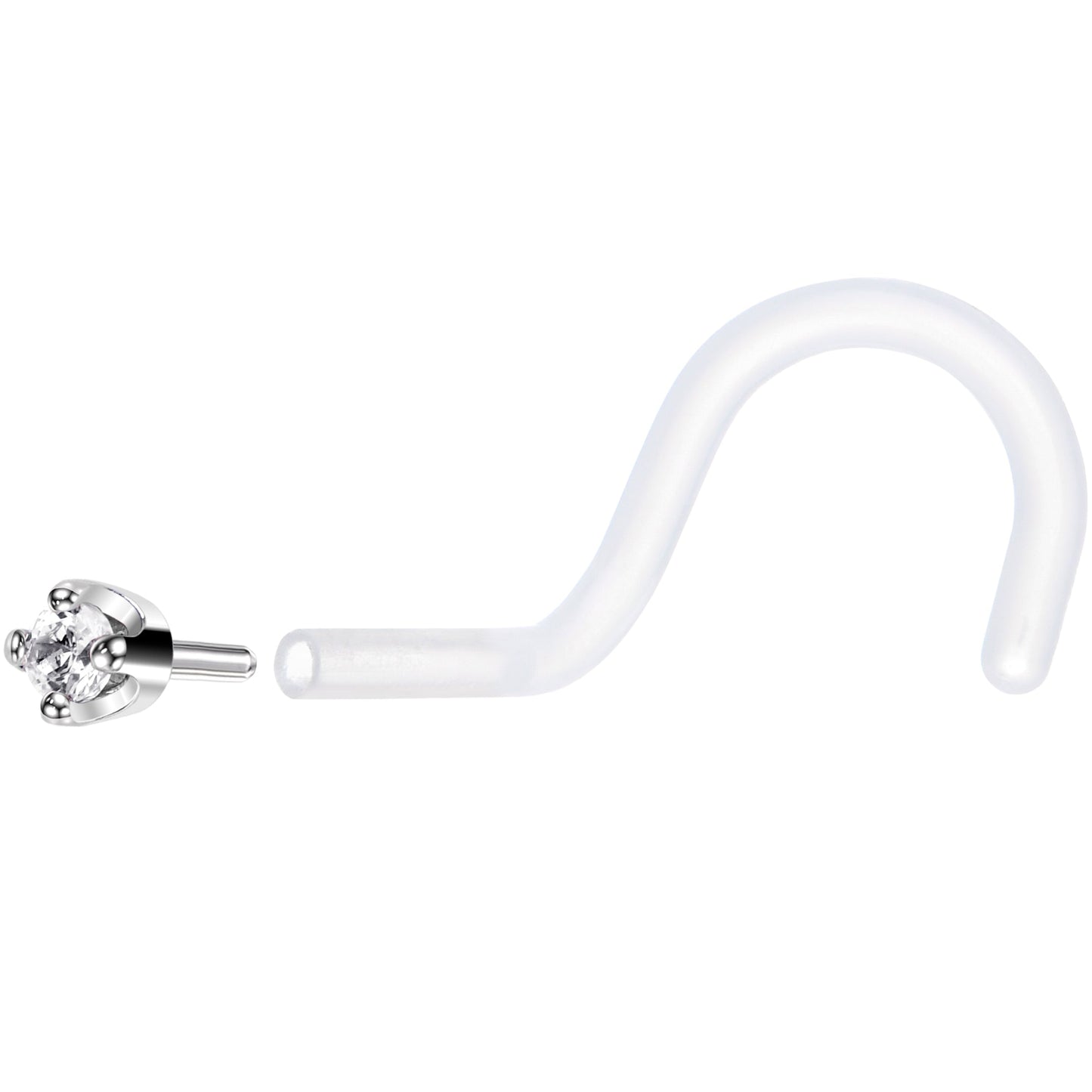 18G 1/4 White Gold 1.5mm Clear Cubic Zirconia Bioplast Nose Ring