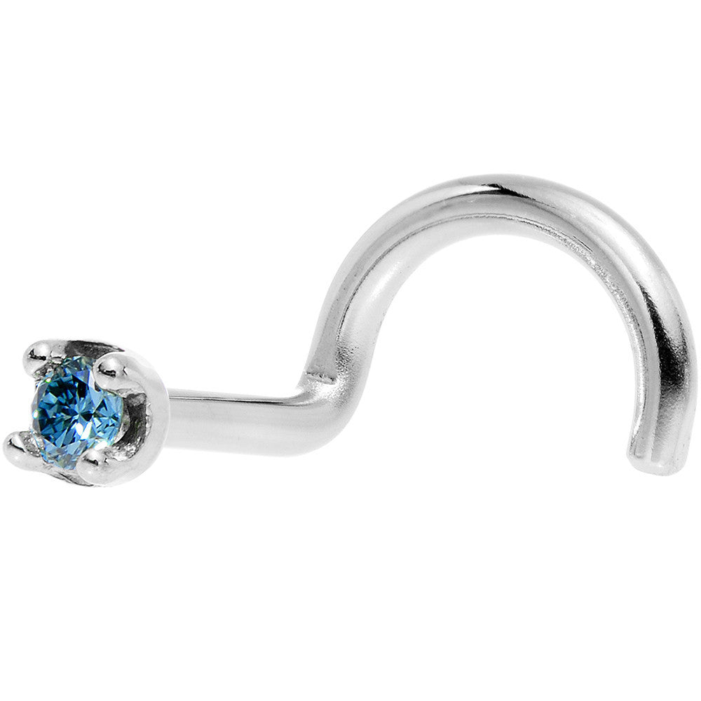 Solid 18K White Gold 1.5mm Genuine Blue Diamond Nose Ring