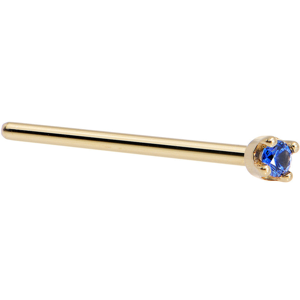 Solid 18K Yellow Gold 1.5mm Genuine Blue Sapphire Nose Ring