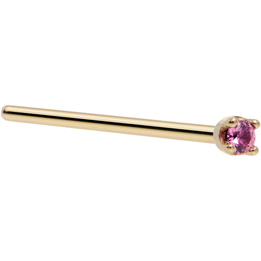 Solid 18K Yellow Gold 1.5mm Genuine Pink Sapphire Nose Ring