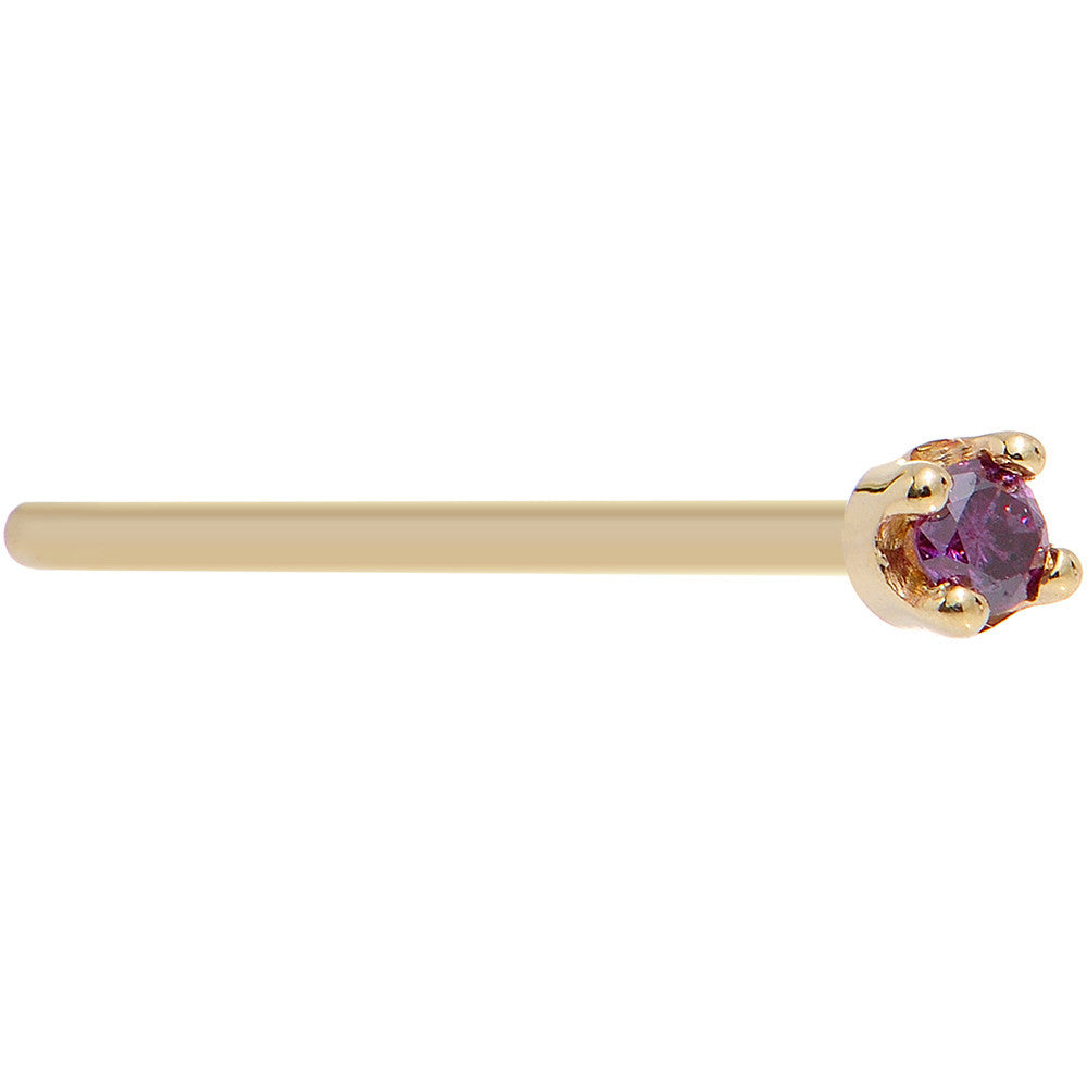 Solid 18K Yellow Gold 1.5mm Genuine Purple Diamond Nose Ring