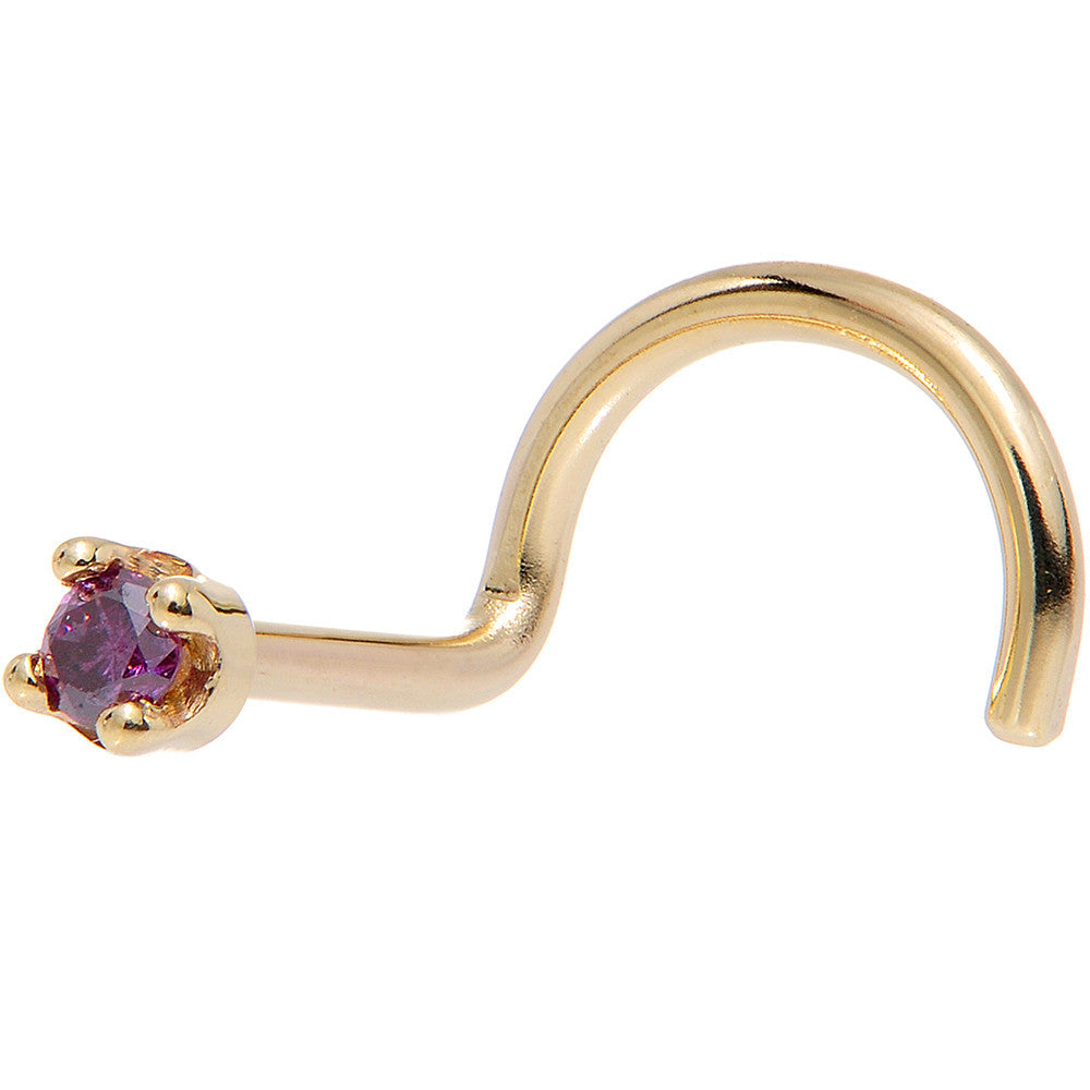 Solid 18K Yellow Gold 1.5mm Genuine Purple Diamond Nose Ring