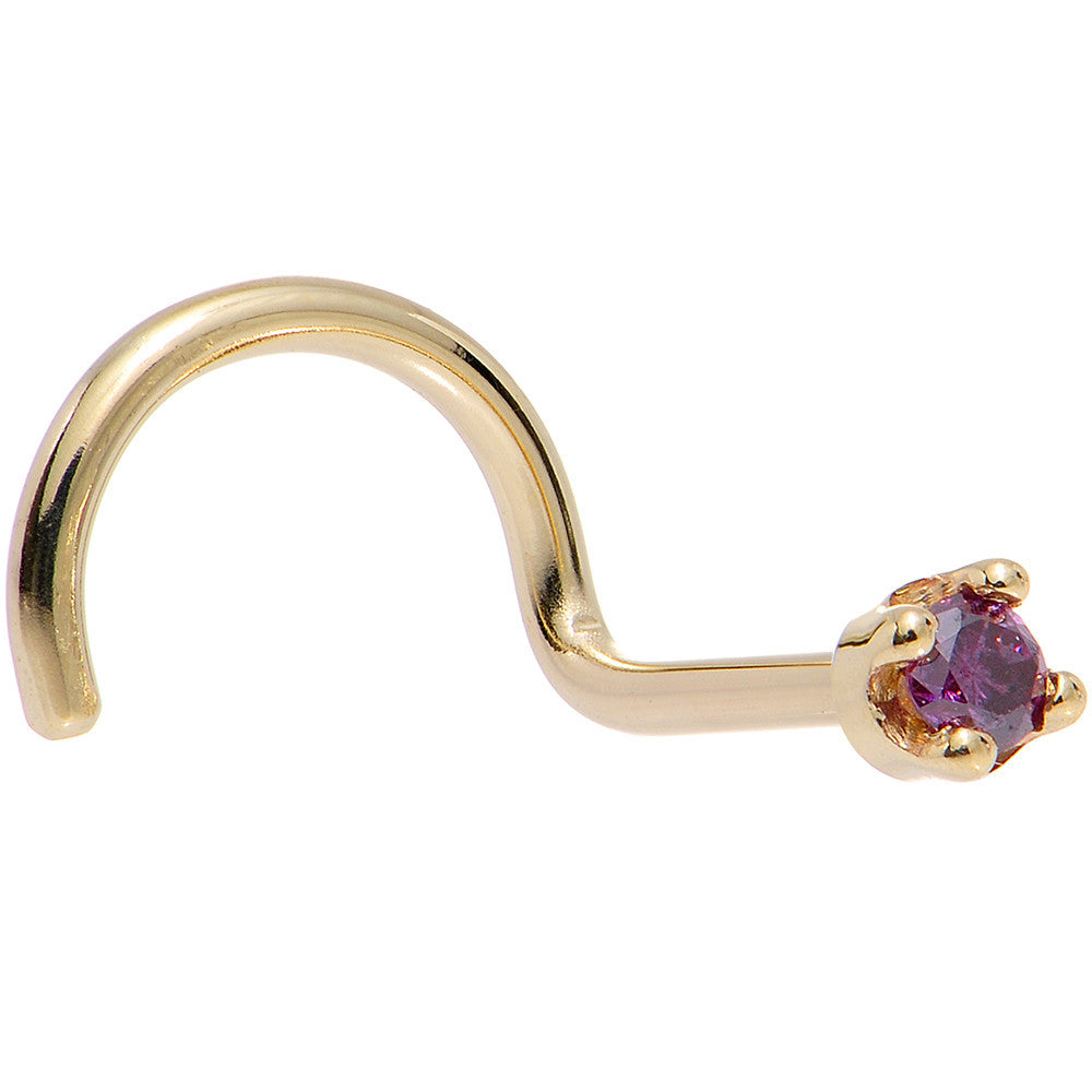 Solid 18K Yellow Gold 1.5mm Genuine Purple Diamond Nose Ring