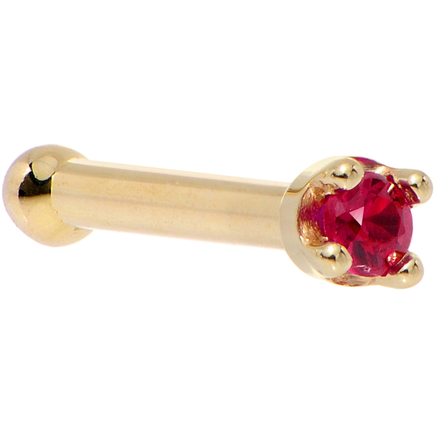 Solid 18K Yellow Gold 1.5mm Diamond Cut Genuine Ruby Nose Ring