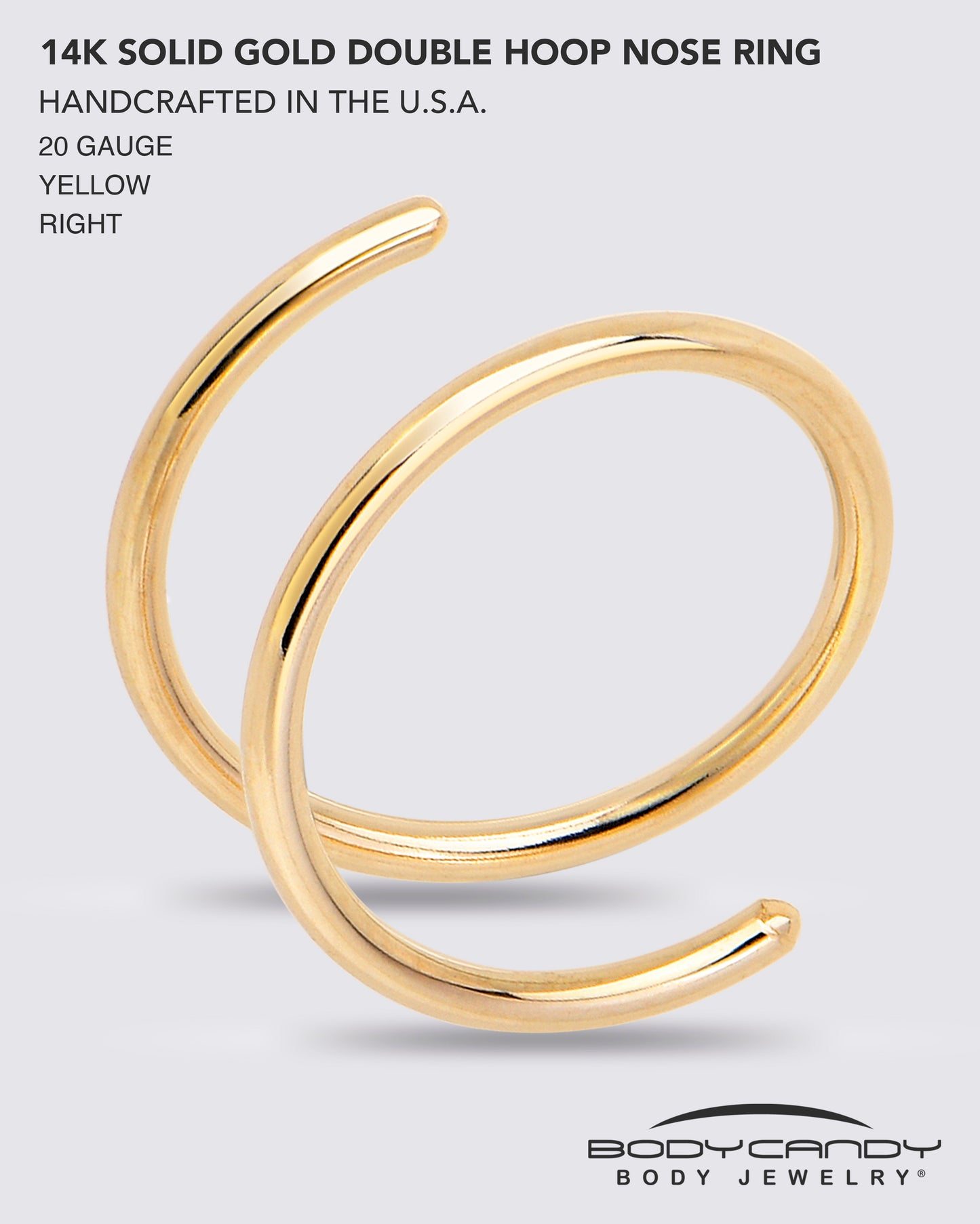 Double Hoop Nose Solid 14k Yellow Gold Spiral Nose Ring 20G 8mm Right