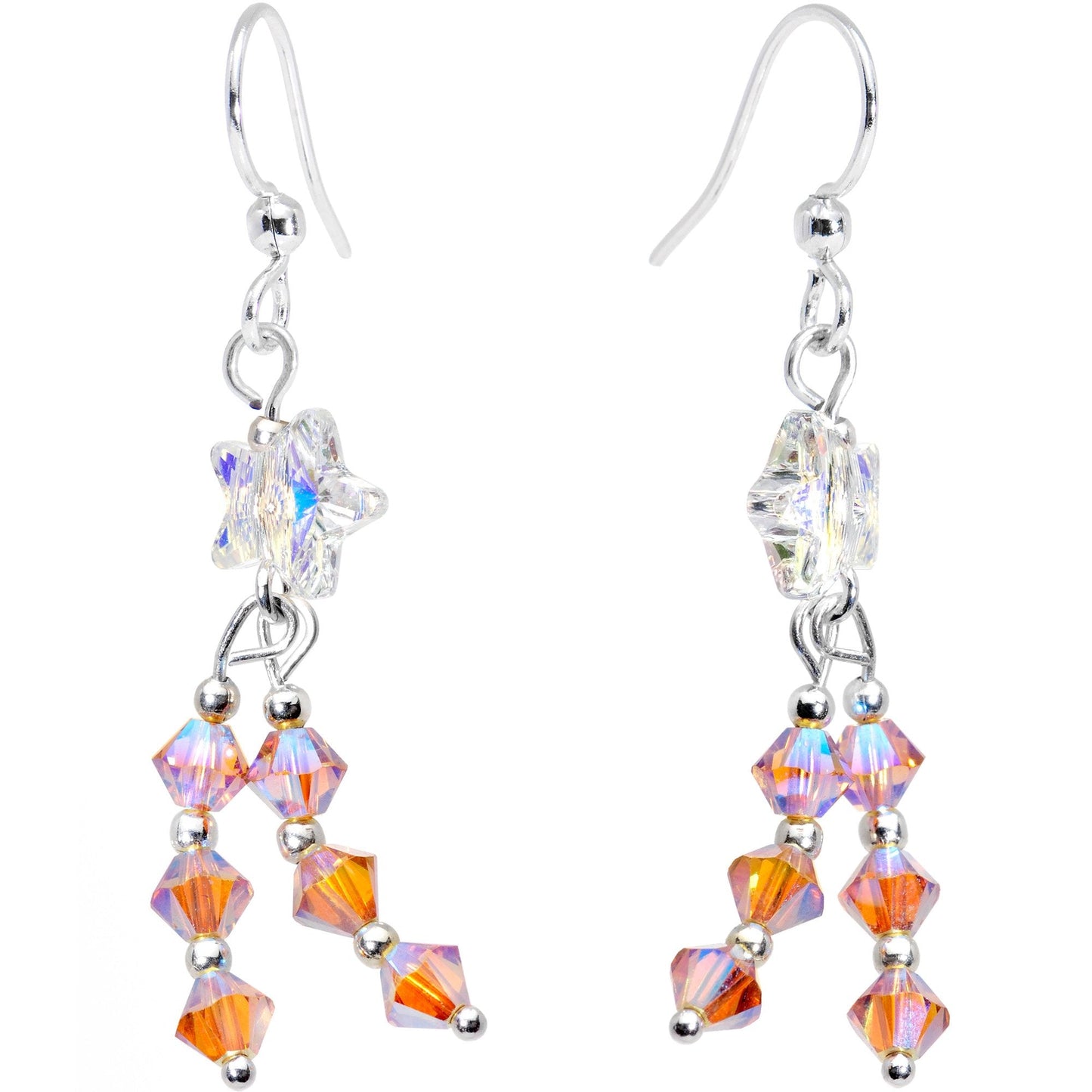 Handcrafted Star Trail Dangle Earrings Created with Crystals