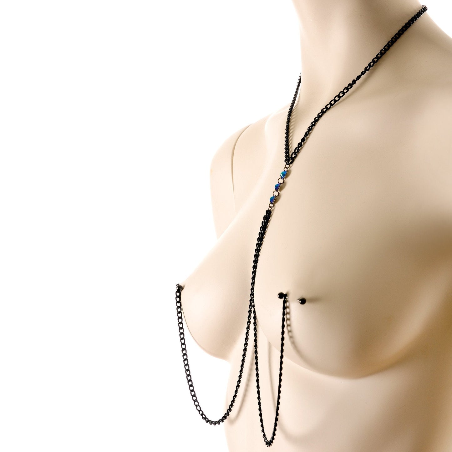 Gothic Black Necklace to Nipple Chain Created with Crystals