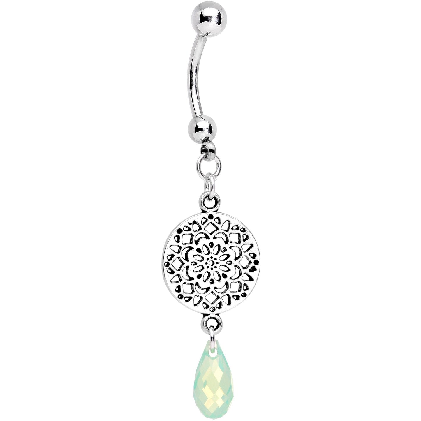 Handmade Mandala Dangle Belly Ring Created with Crystals