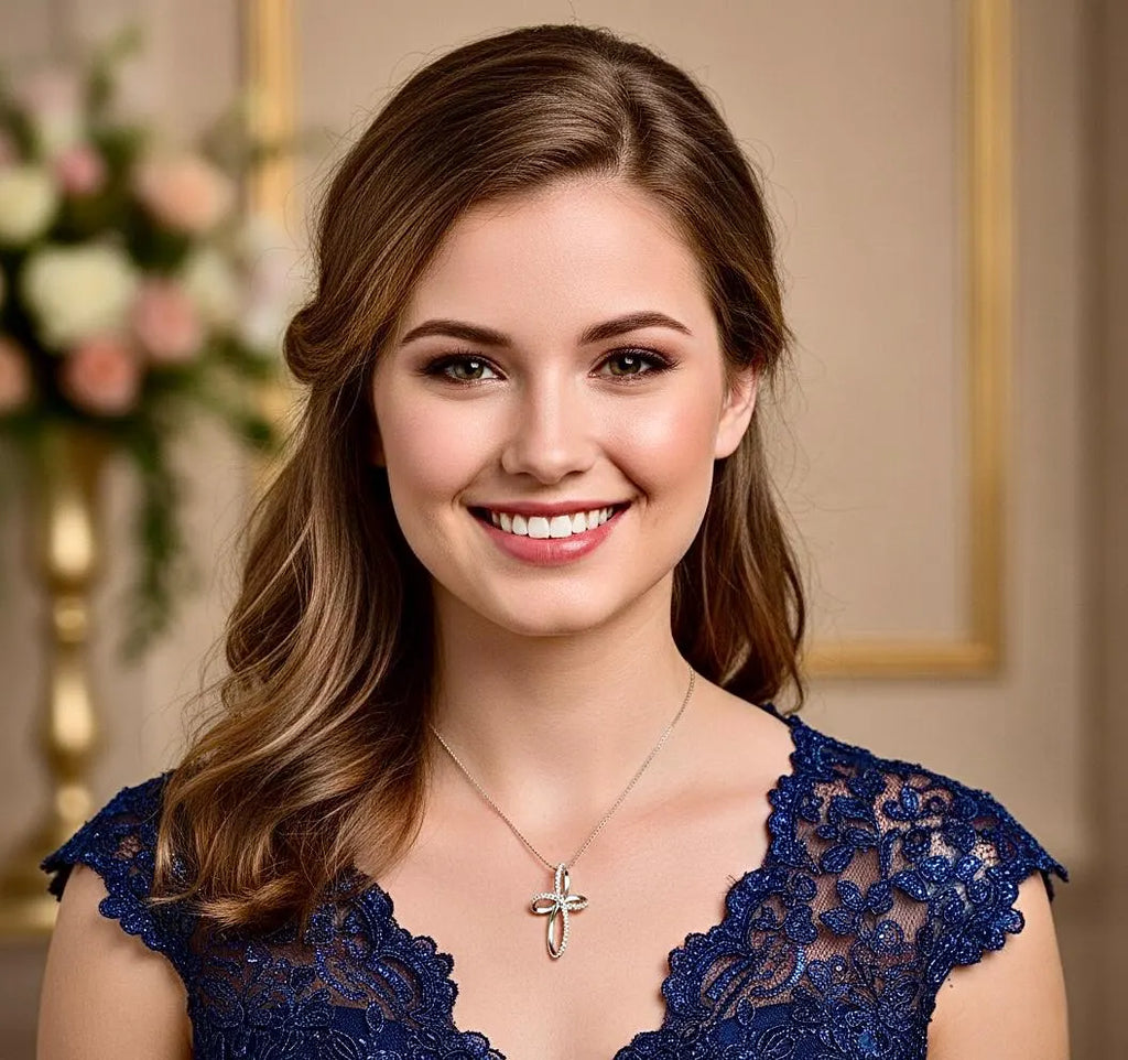 S925 Infinite Life Cross Necklace CZ Zircon Solid Sterling Silver Swirl Cross Necklace Hollow Swirl Jewelry for Women Girls Crucifix