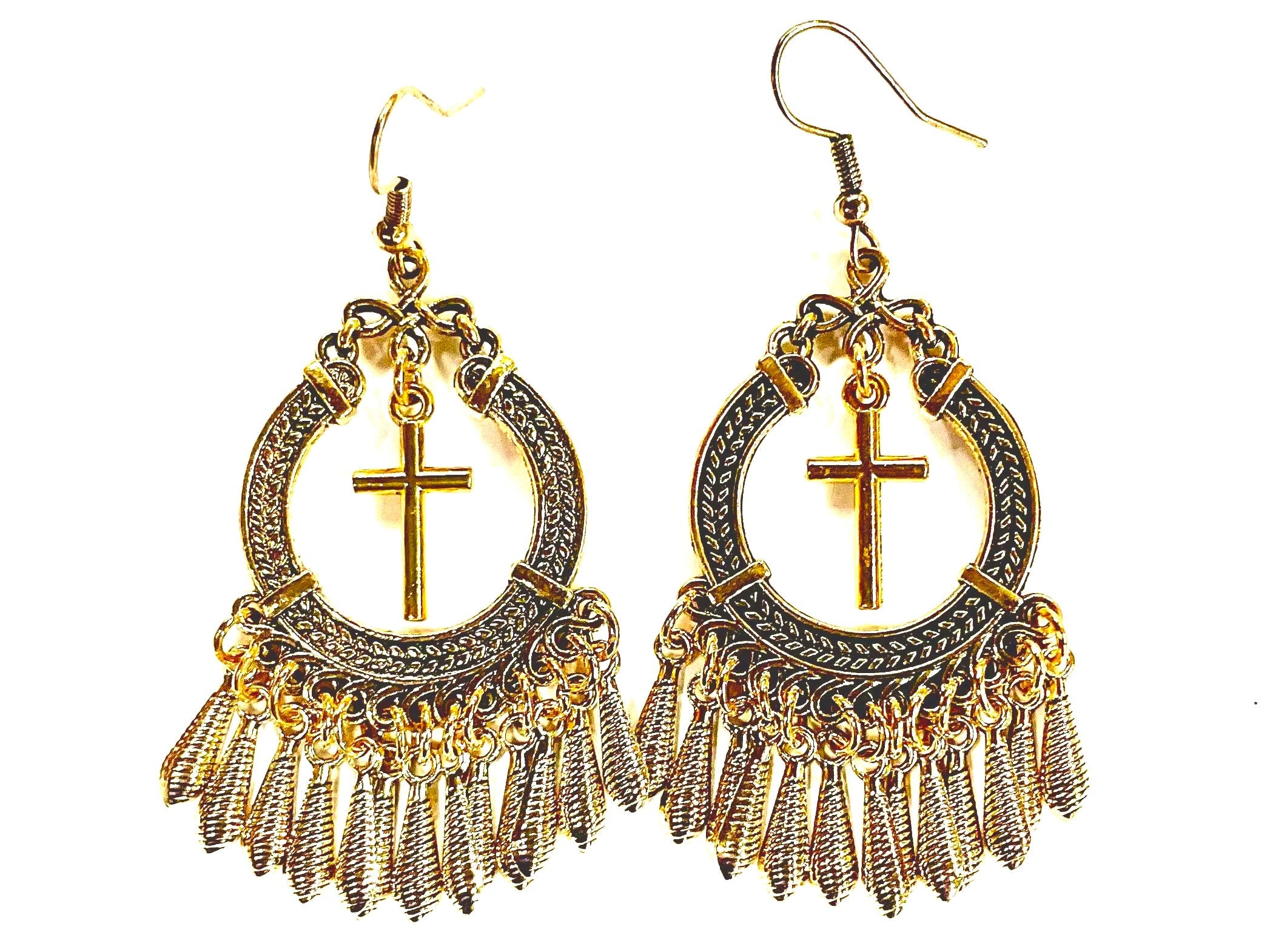 Silver or Gold Bohemian Tassel Cross Earrings Hippie Boho Woman Cross Silver Gold Girls Drop Dangle Jewelry