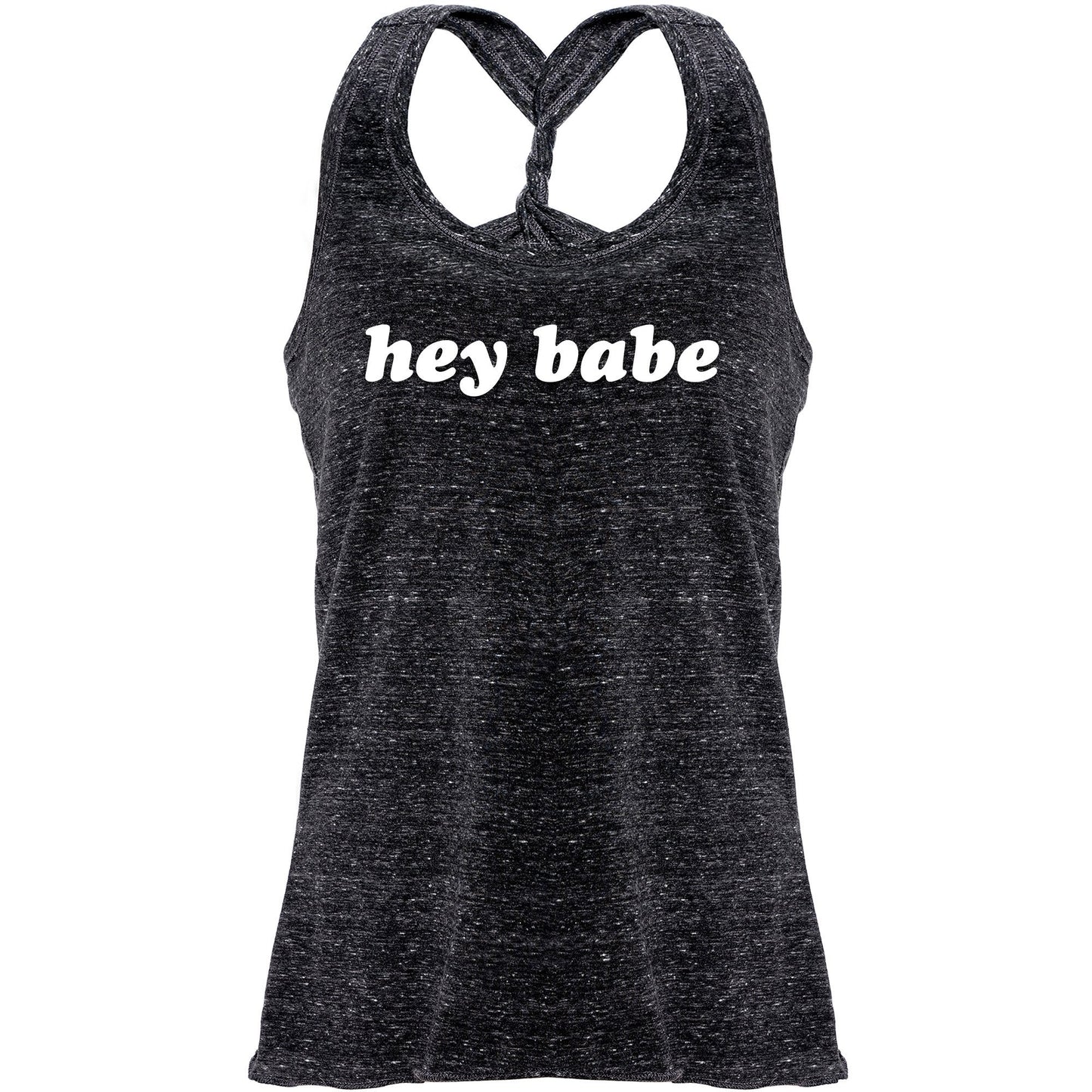 Hey Babe Black Gray Cosmic Twist Back Tank Top
