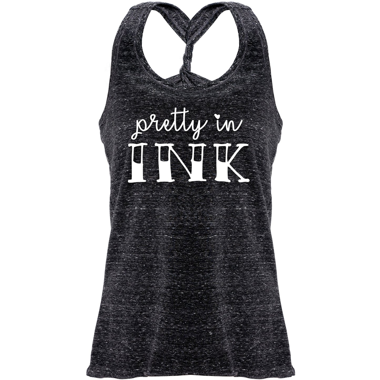 Pretty in Ink Black Gray Cosmic Twist Back Tank Top