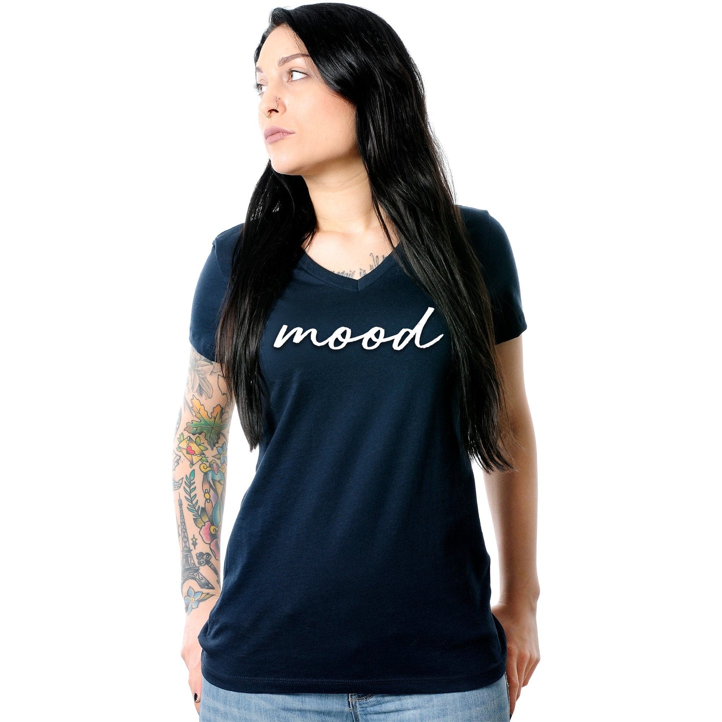 Mood Black Tapered V-Neck Tee Shirt