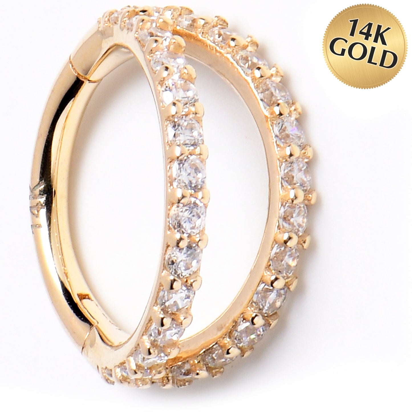16G 5/16 Solid 14K Yellow Gold Clear CZ Gem Hinged Segment Ring
