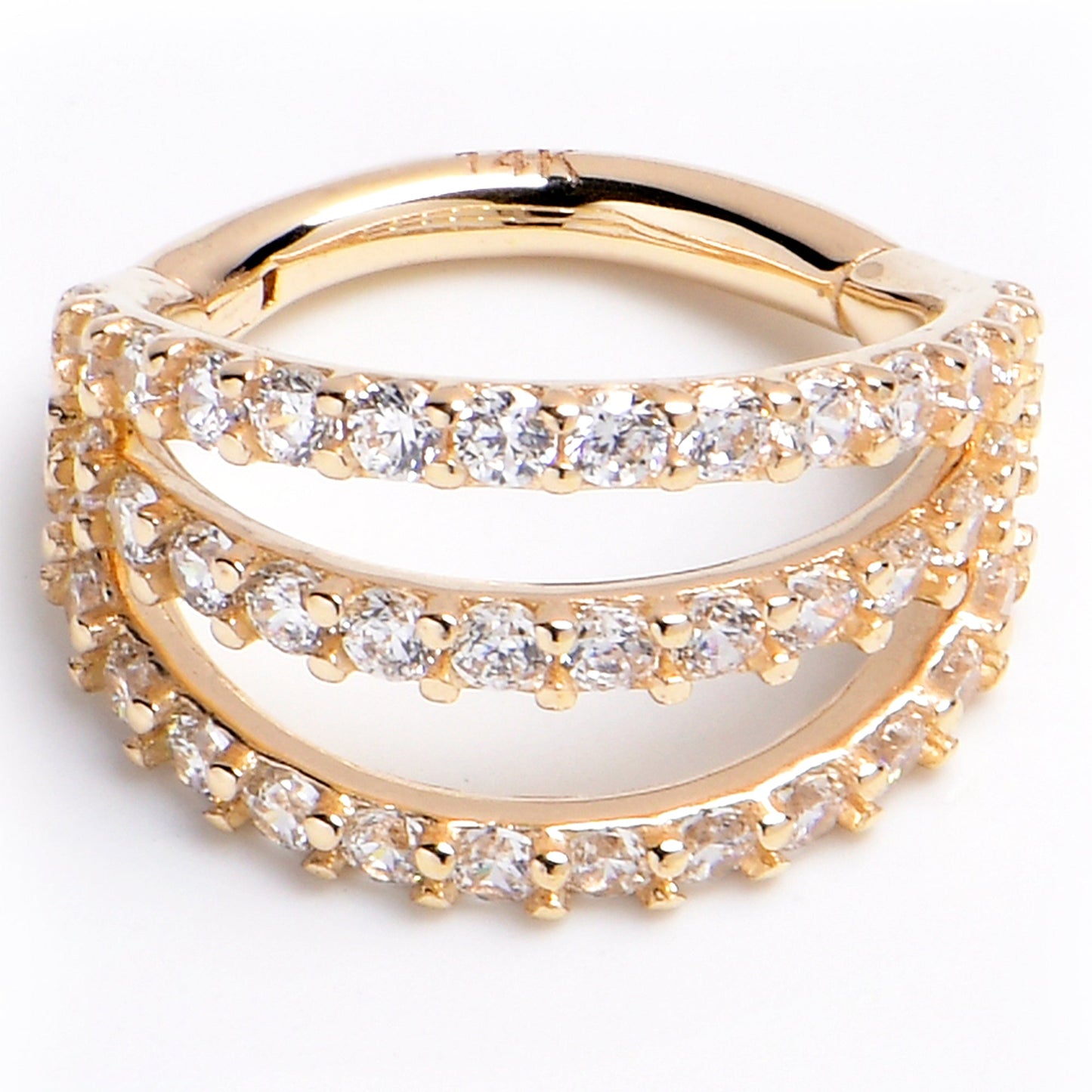 16G 5/16 Solid 14K Yellow Gold Clear CZ Gem Row Hinged Segment Ring