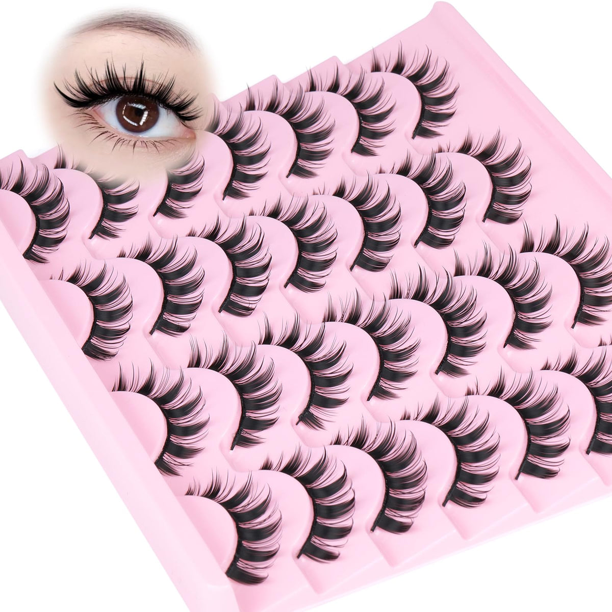 Yawamica Manga Lashes Wispy False Eyelashes Anime Lashes 14 Pairs Pack 8D Thick Eyelashes Spiky Strip Lashes Natural Look 15mm Fake Eyelashes Doll Lashes Look like Eyelash Extension