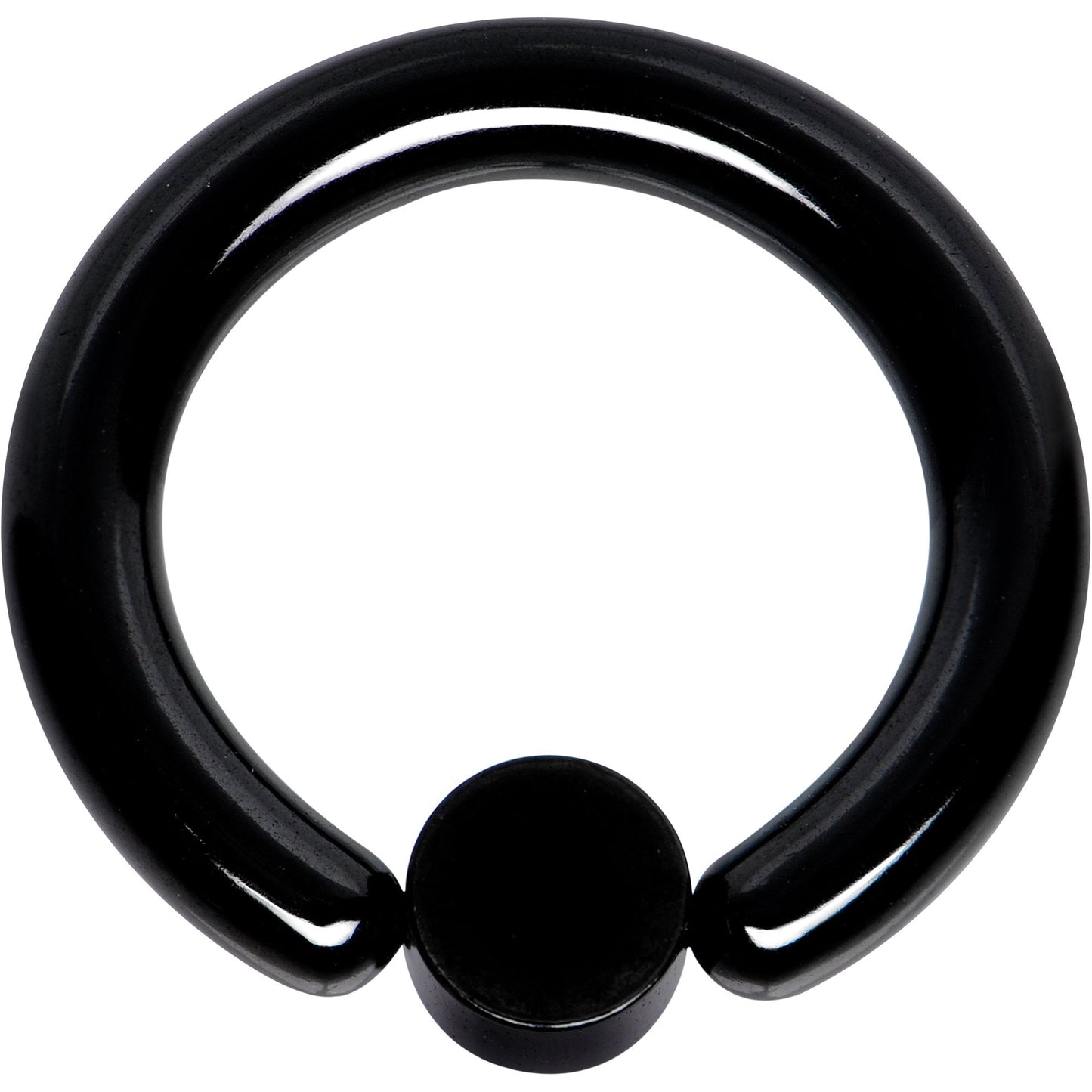 8G 1/2 White Faux Opal 5mm Disc Black IP BCR Captive Ring