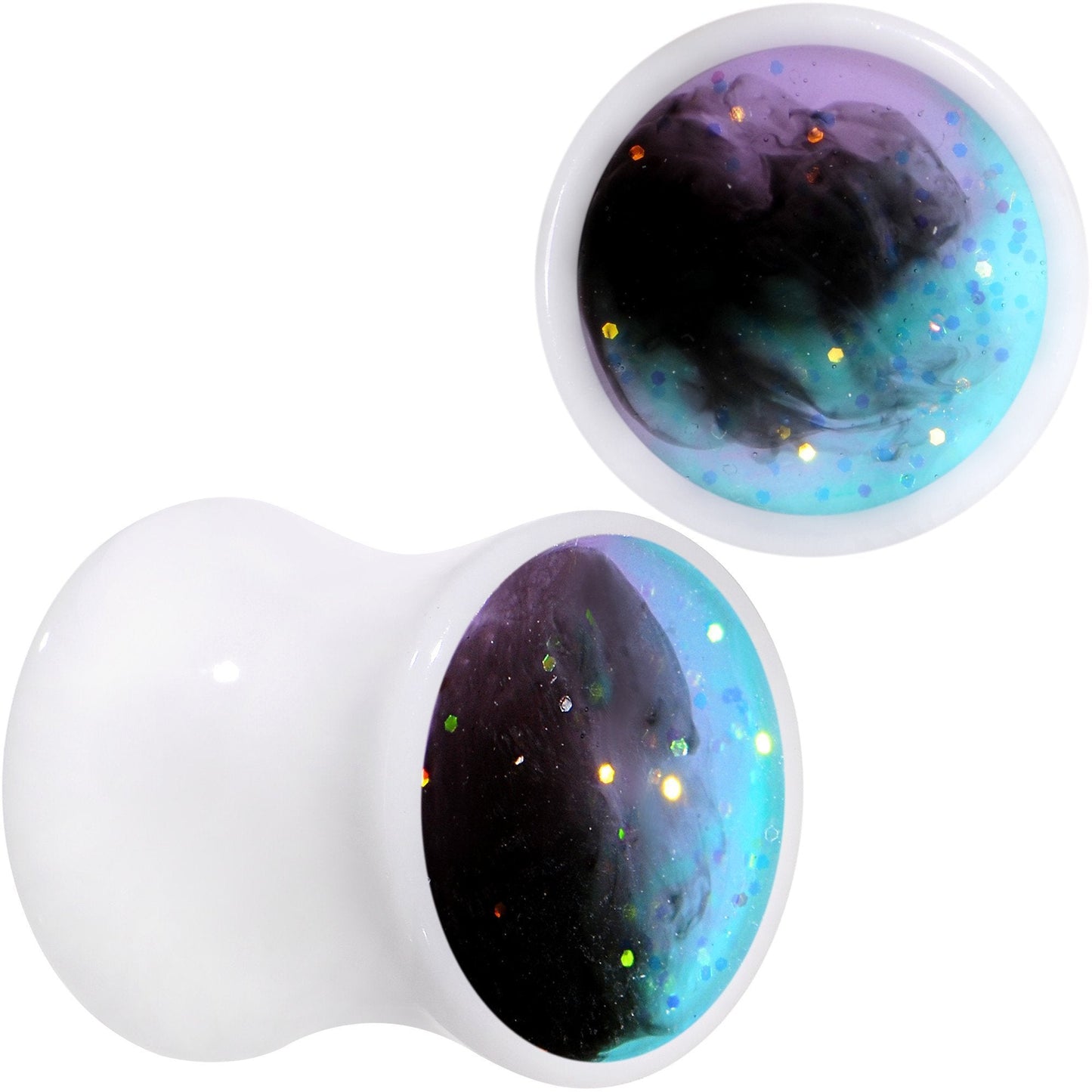 Deep Space Galaxy White Acrylic Saddle Plug Set Available Sizes 0G to 20mm