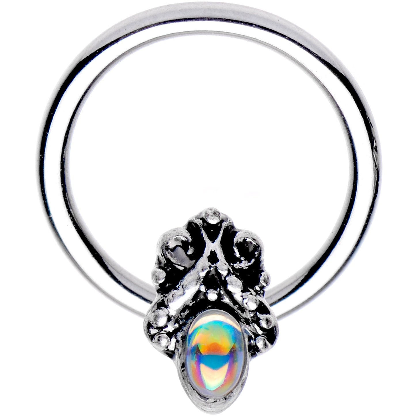 16G 3/8 Aurora Gem Gothic Frame BCR Captive Ring