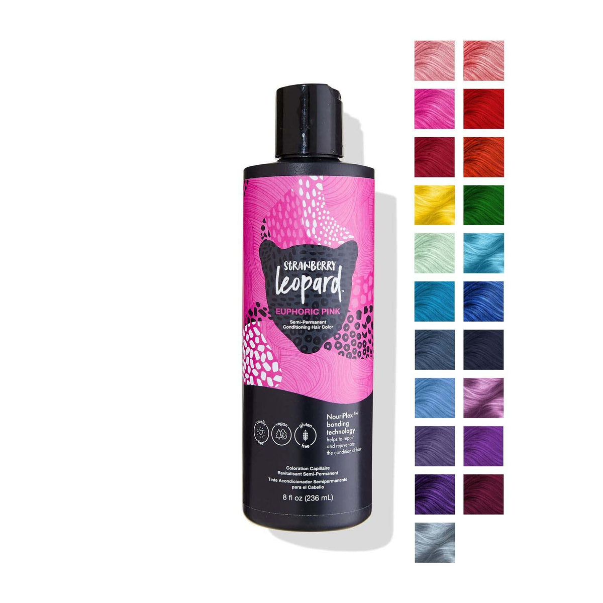 Strawberry Leopard Euphoric Pink Semi Permanent Conditioning Hair Color Repairs and Rejuvenates Hair All Hair Types and Textures Vegan Cruelty-Free Gluten-Free 8 Fl. Oz.
