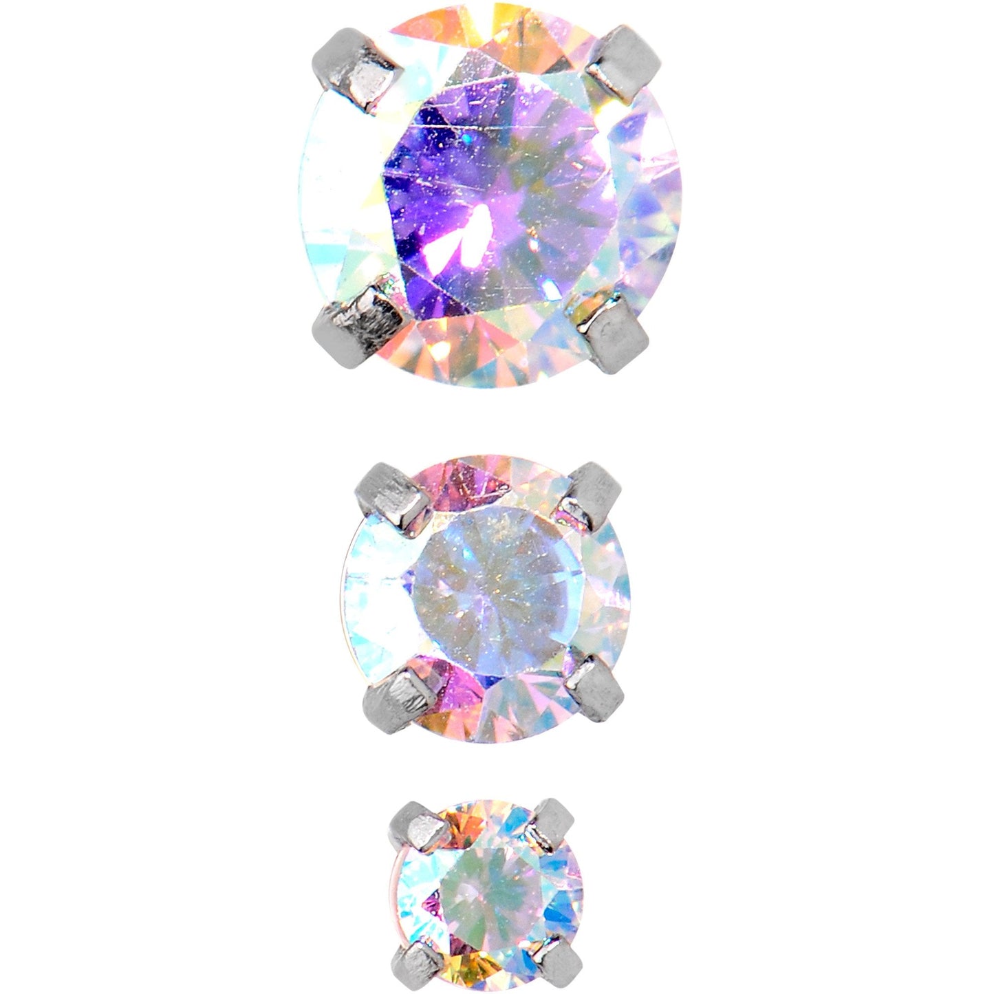 18G 5/16 Aurora CZ Gem Tragus Cartilage Earring 3 Pack Set