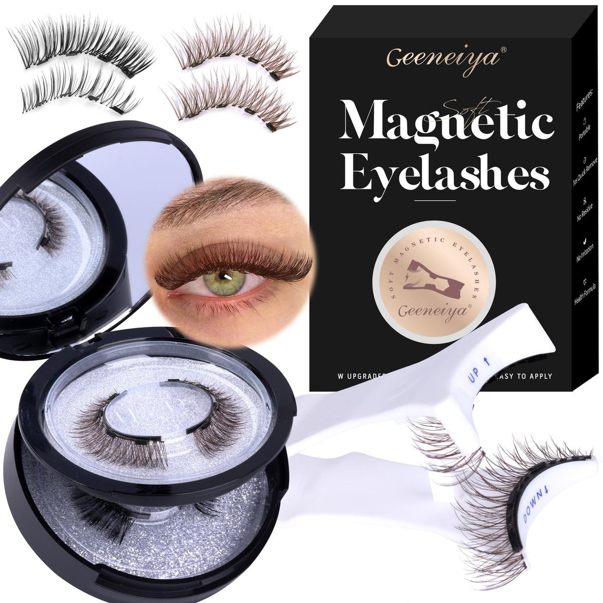 Elegant Magnetic Eyelashes by Geeneiya - Natural Look, No Glue Needed (2 Pairs)