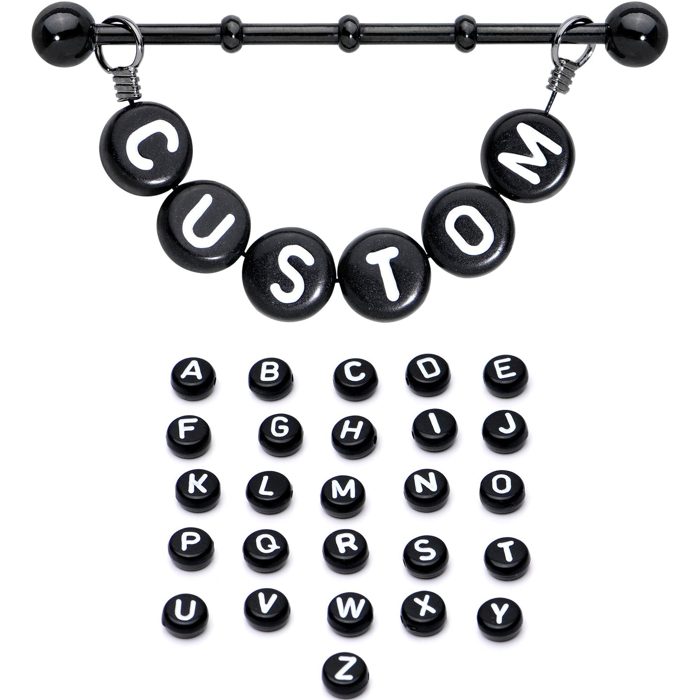 Handmade Custom Black Personalized Name Dangle Industrial Barbell 40mm