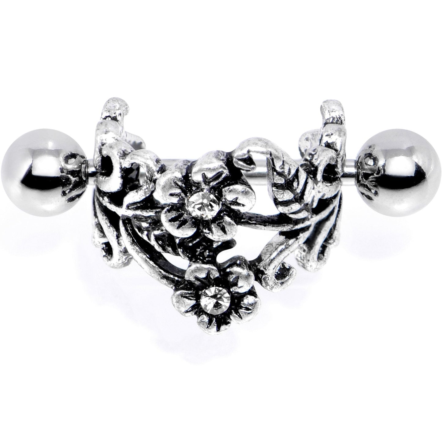 16G 1/2 Clear Gem Double Daisy Flower Cuff Cartilage Earring