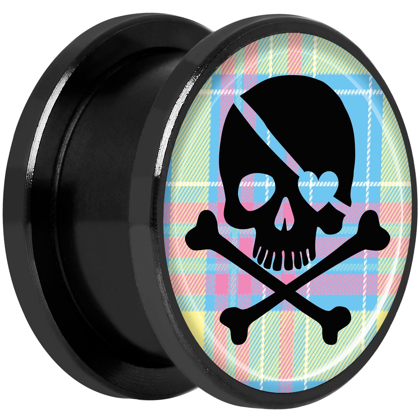 Pink Green Plaid Heart Skull Black Anodized Screw Fit Plug Set 5/8