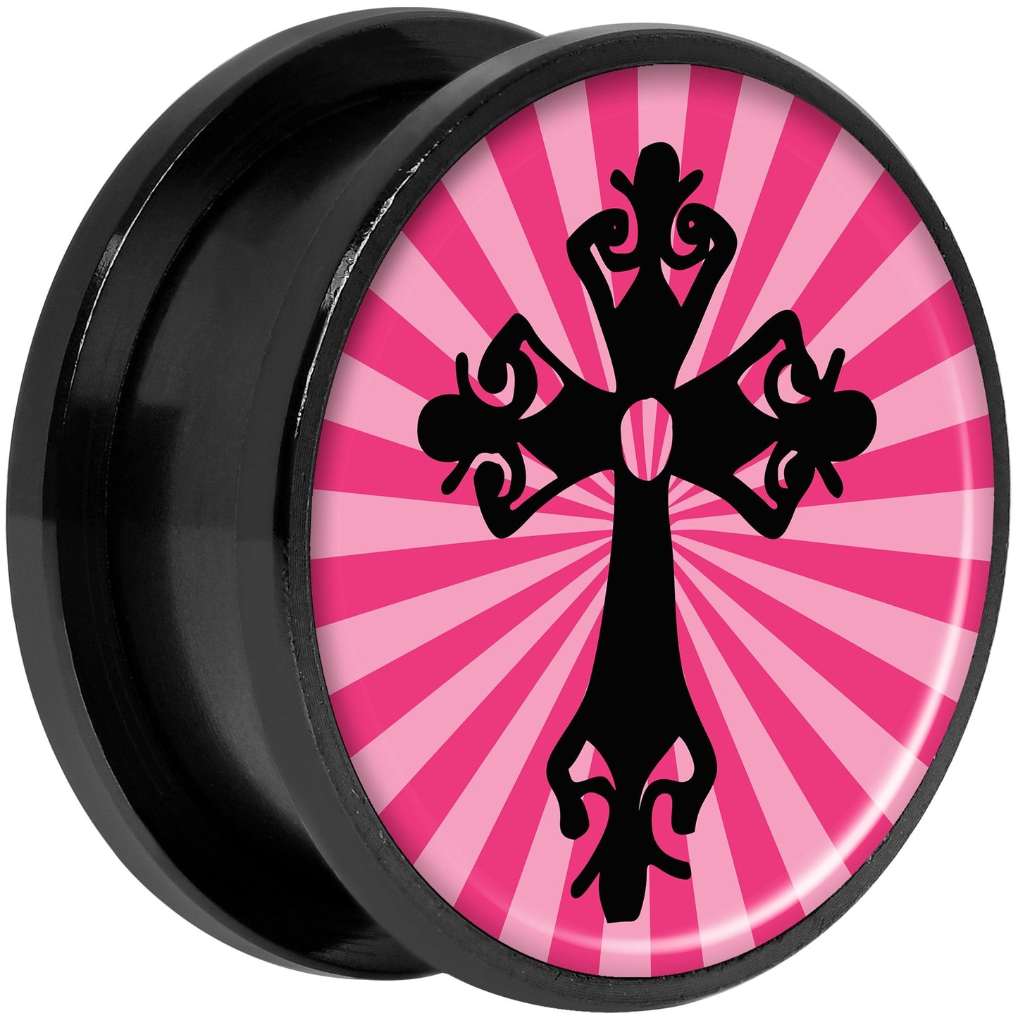 Pink Black Radiant Cross Black Anodized Screw Fit Plug Set 20mm