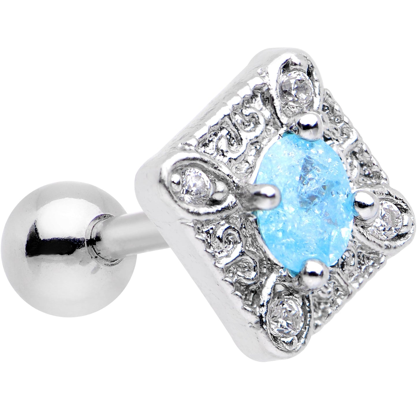 16G 1/4 Clear Aqua Gem Rococo Rhombus Tragus Cartilage Earring