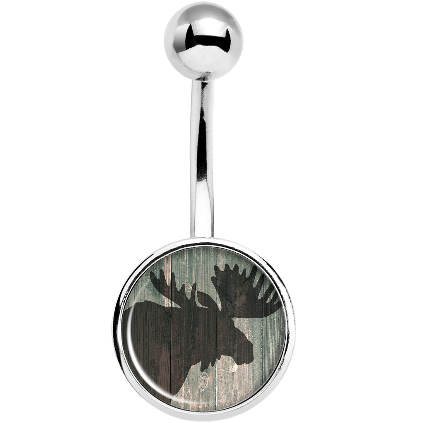 Holiday Rustic Wood Moose Belly Ring