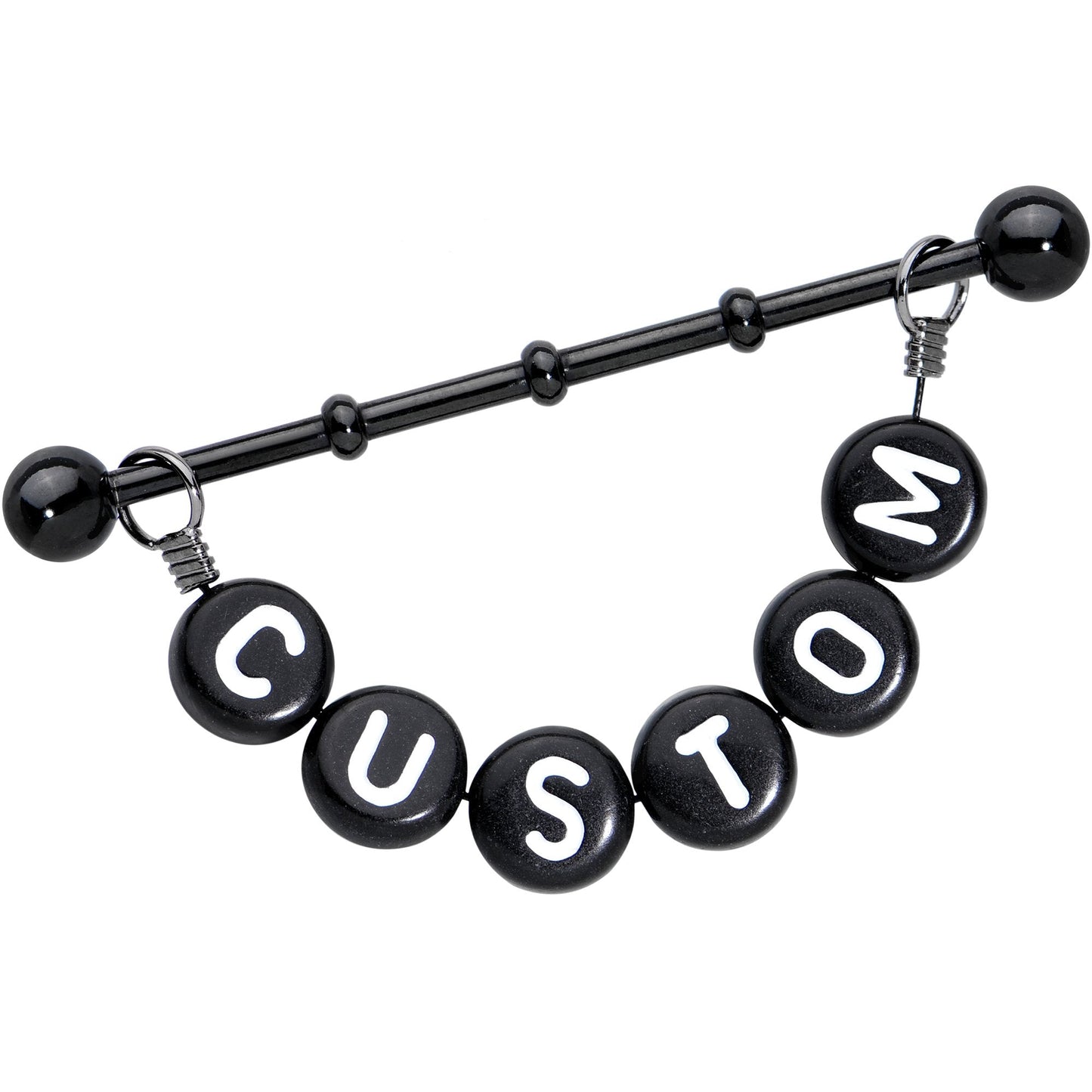 Handmade Custom Black Personalized Name Dangle Industrial Barbell 40mm