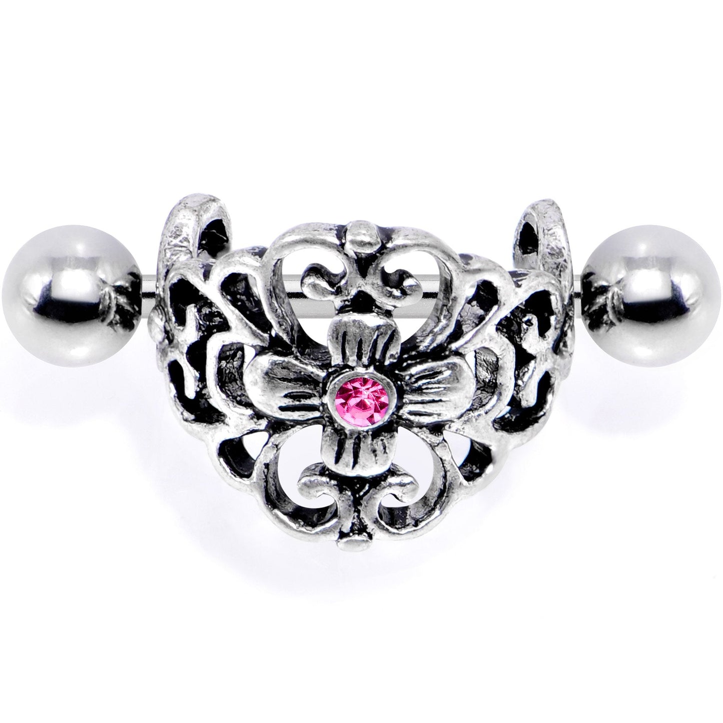 16G 1/2 Pink Gem Filigree Floral Cuff Cartilage Earring
