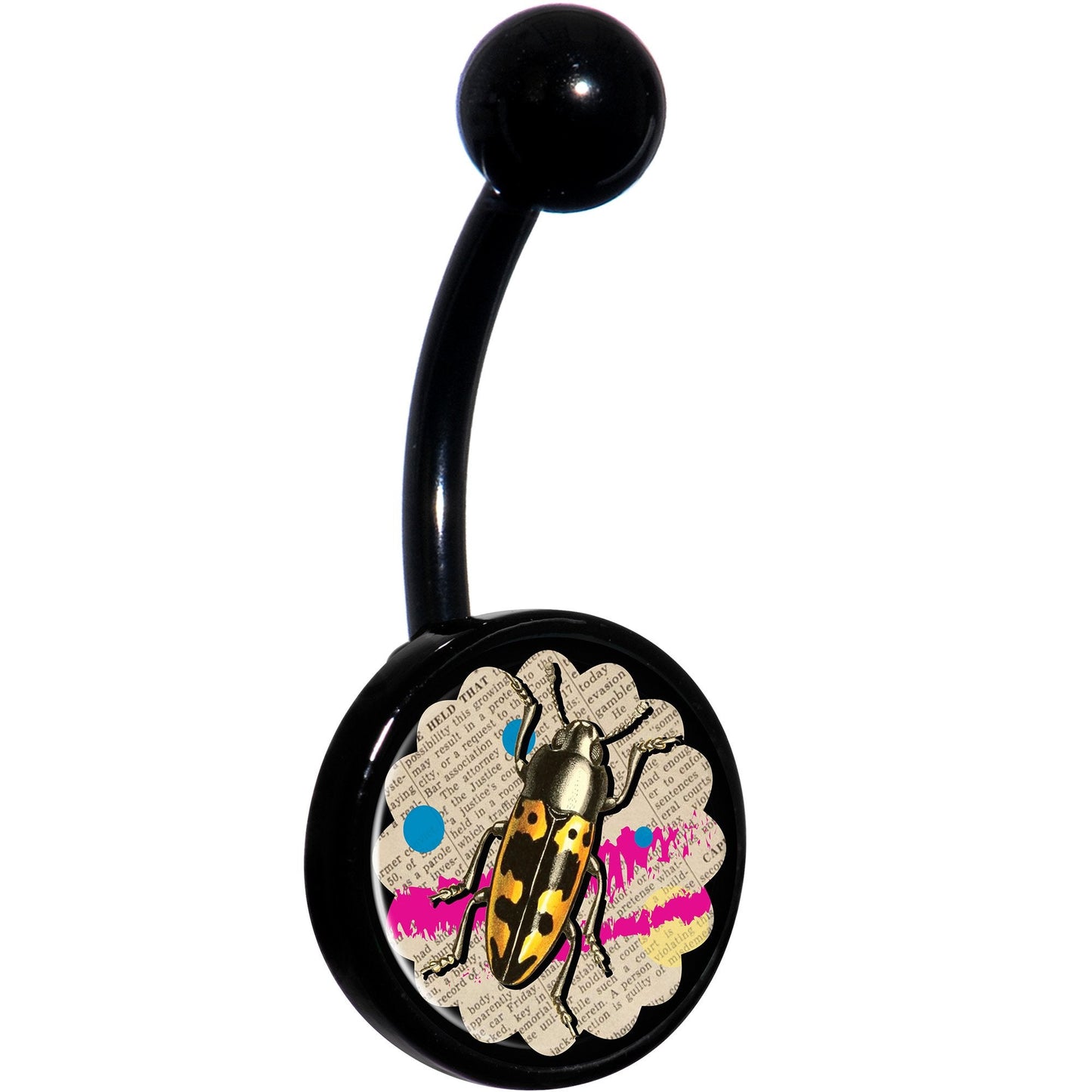 Newsprint Beetle Bug Black Belly Ring