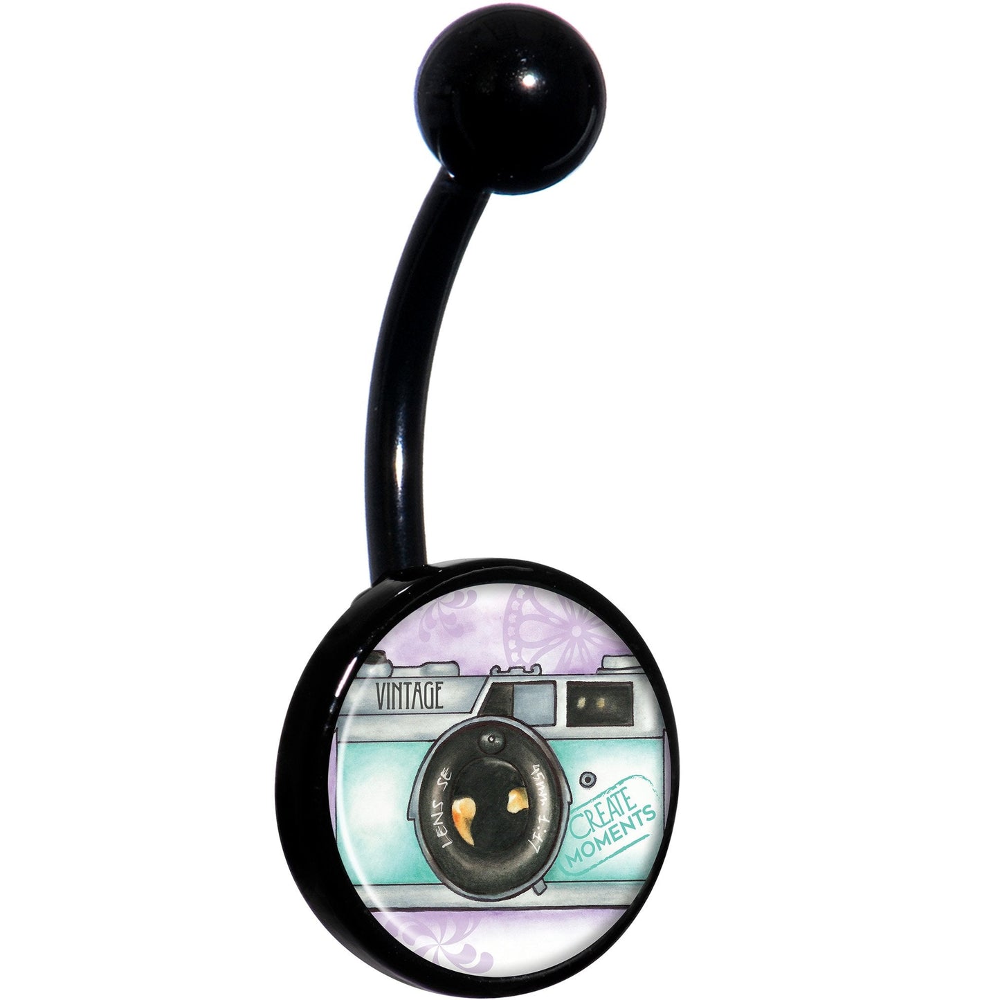Vintage Camera Black Belly Ring