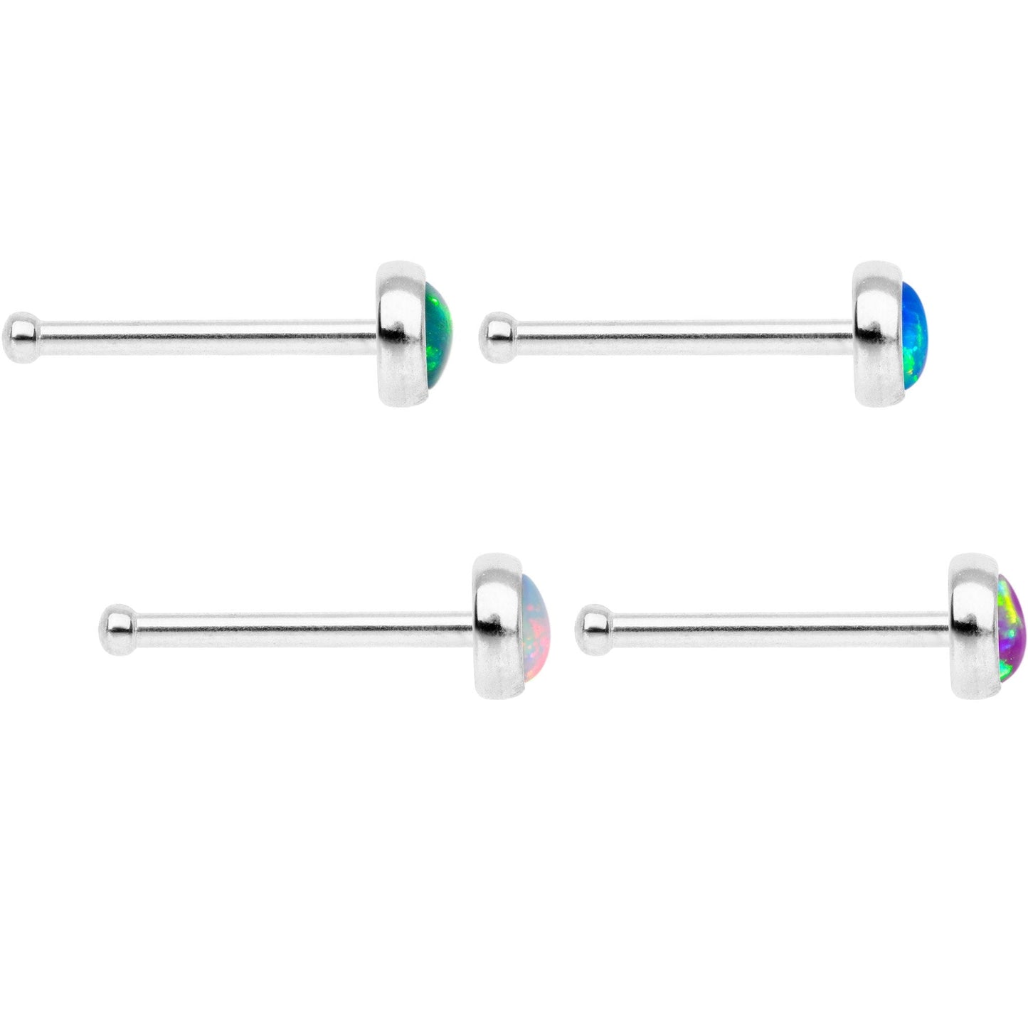 Multi Color 3mm Synthetic Opal Press Fit Nose Bone 4 Pack Set