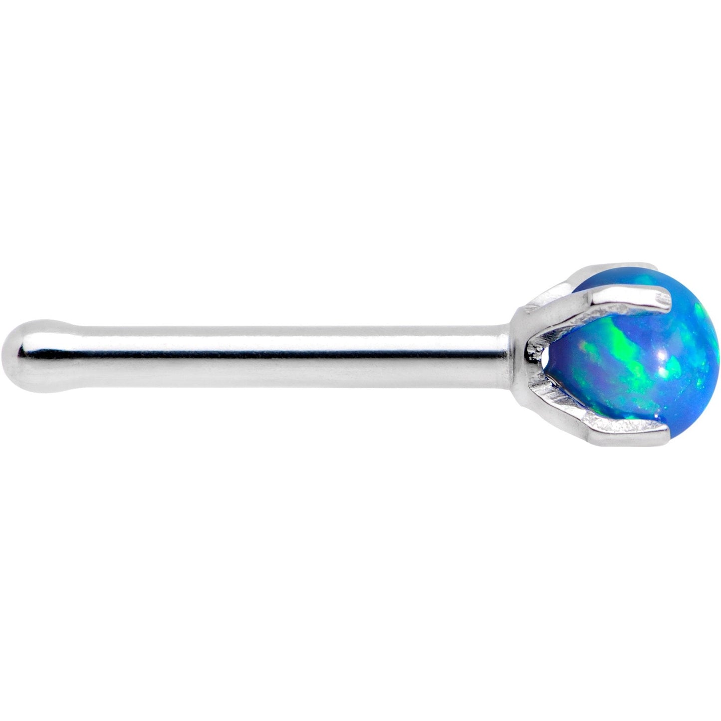 20G Blue Faux Opal Pronged Stainless Steel Nose Bone