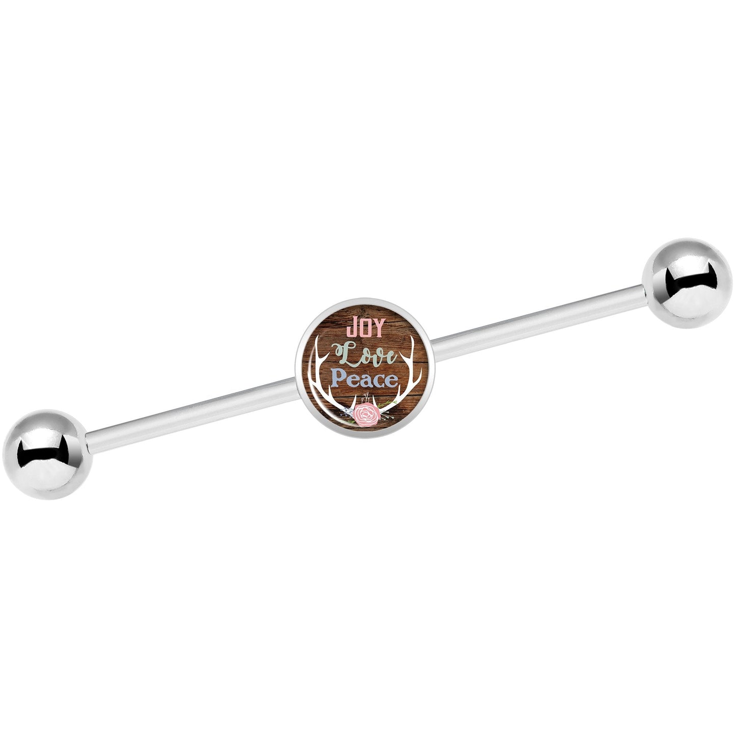 14G Joy Love Peace Antlers Industrial Barbell 37mm